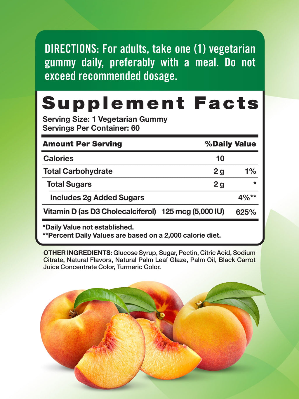 Nature's Truth Vitamin D3 Gummies | 5000 IU | 60 Count | Peach Flavor | Vegetarian, Non-GMO & Gluten Free Supplement