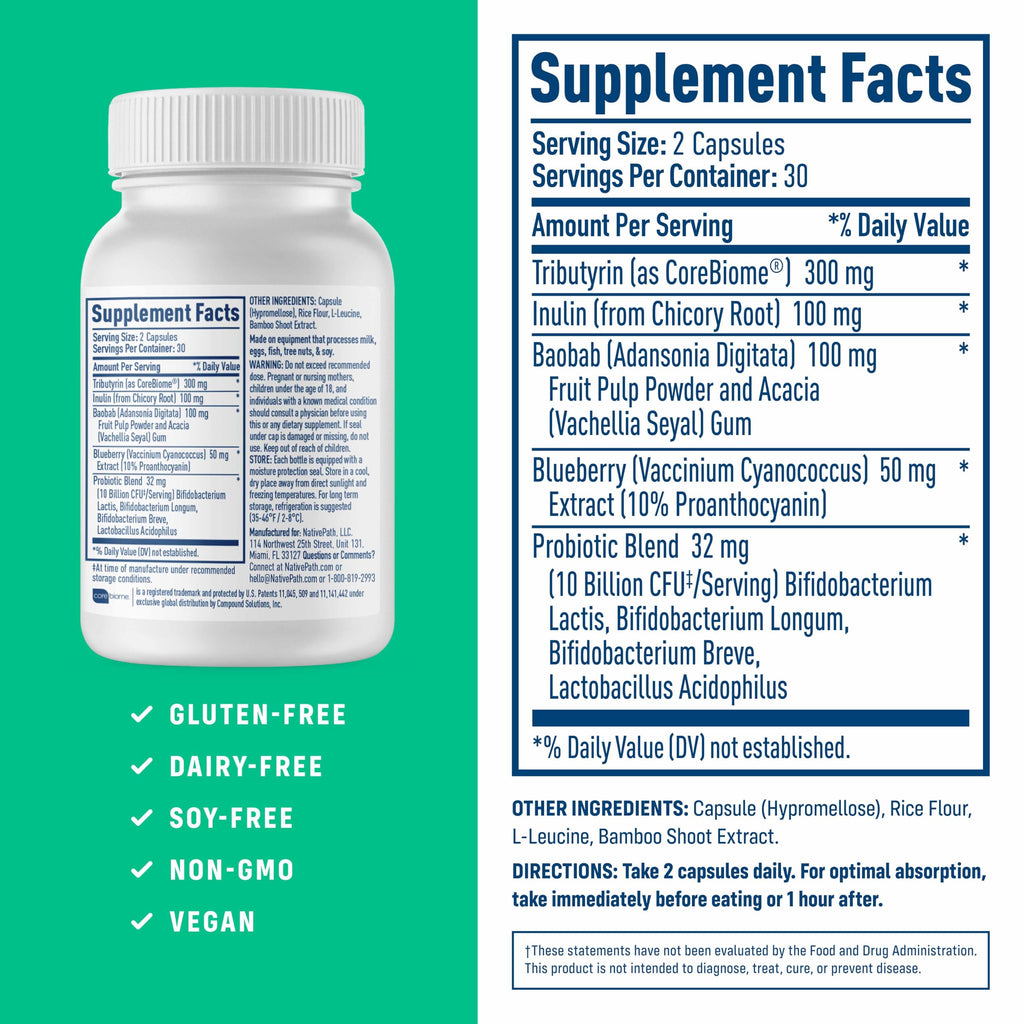 NativePath Complete Synbiotic - Pre, Pro & Postbiotic 3-in-1 for Gut Health & Digestive Support - 10 Billion CFU, 30 Servings