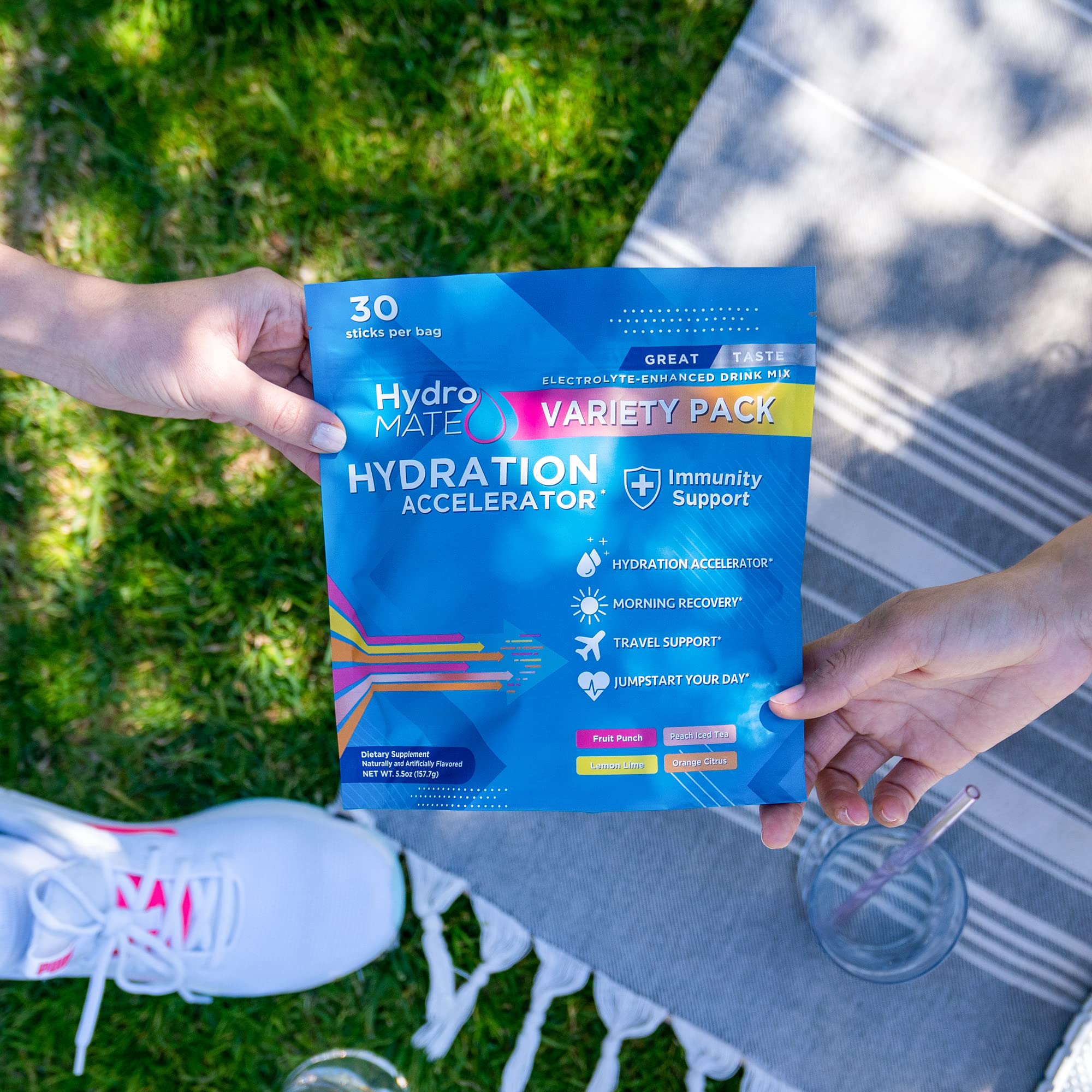 HydroMATE Electrolyte Powder Variety Pack Hydration Packets Low Sugar 30 Count