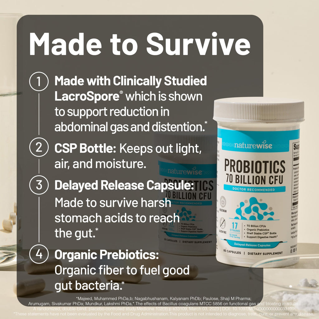 NatureWise Probiotics 70 Billion CFU - 17 Strains + Organic Prebiotics - Immune, Digestive & Gut Health Support for Women & Men - Vegetarian, Gluten-Free, Non-GMO - 60 Capsules[2-Month Supply] NatureWise Au supplements