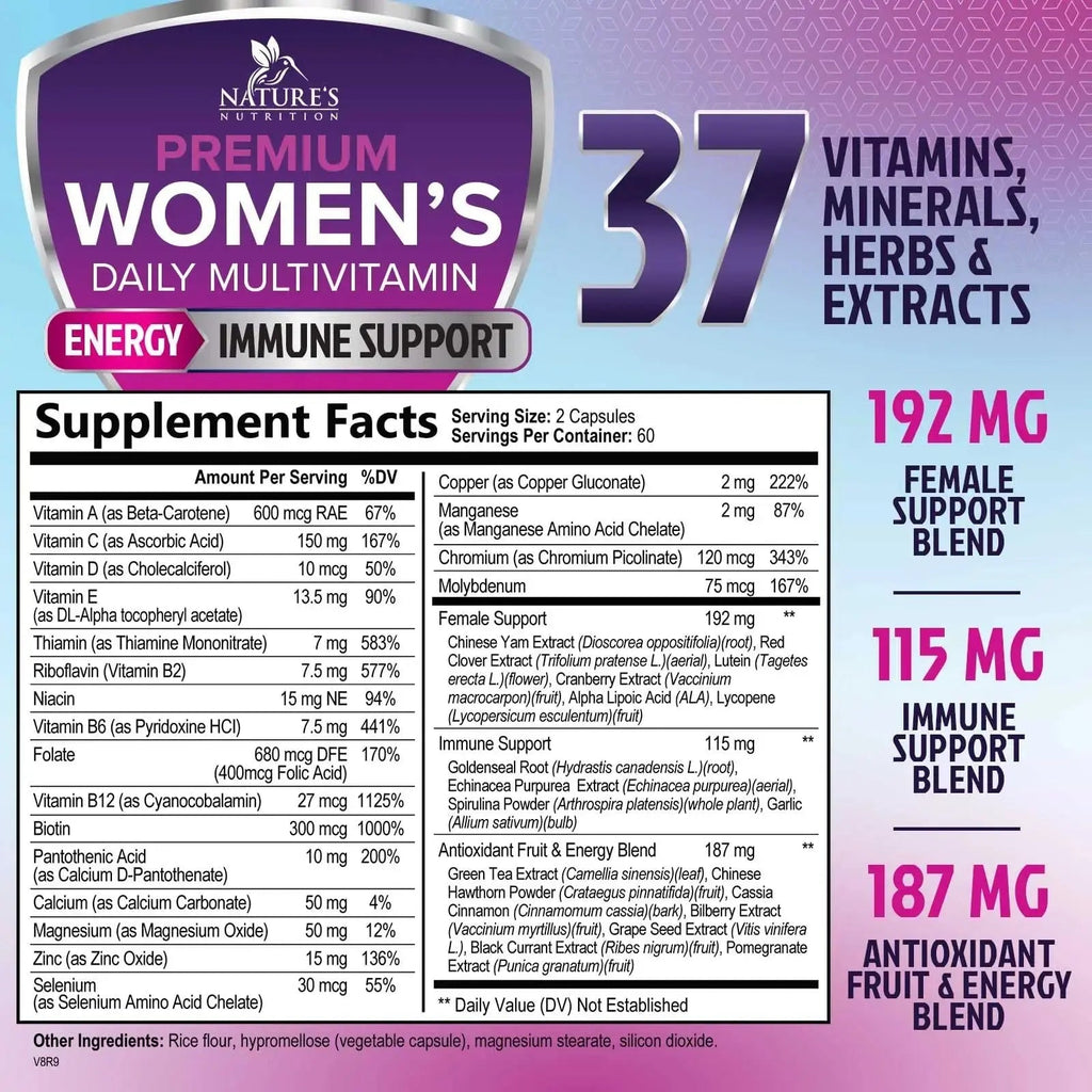 Multivitamin for Women - with Vitamins A, C, D, E, B6, B12, Zinc, Calcium & Magnesium, Womens Daily Multi Vitamin Multimineral Supplement Nature's Nutrition Au supplements