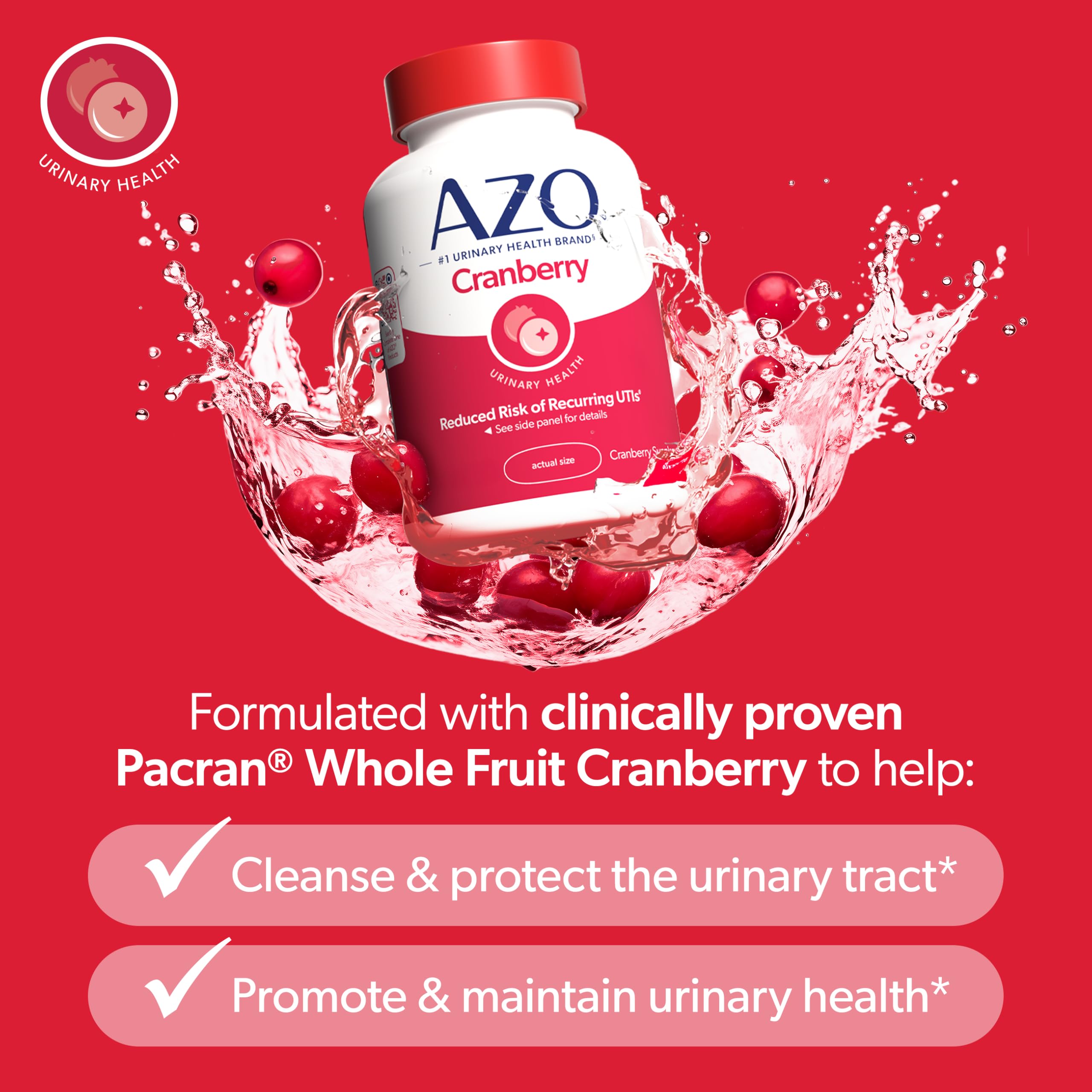 AZO Cranberry Supplement, Made with Concentrated Whole Fruit Cranberry Powder to Help Cleanse and Protect the Urinary Tract