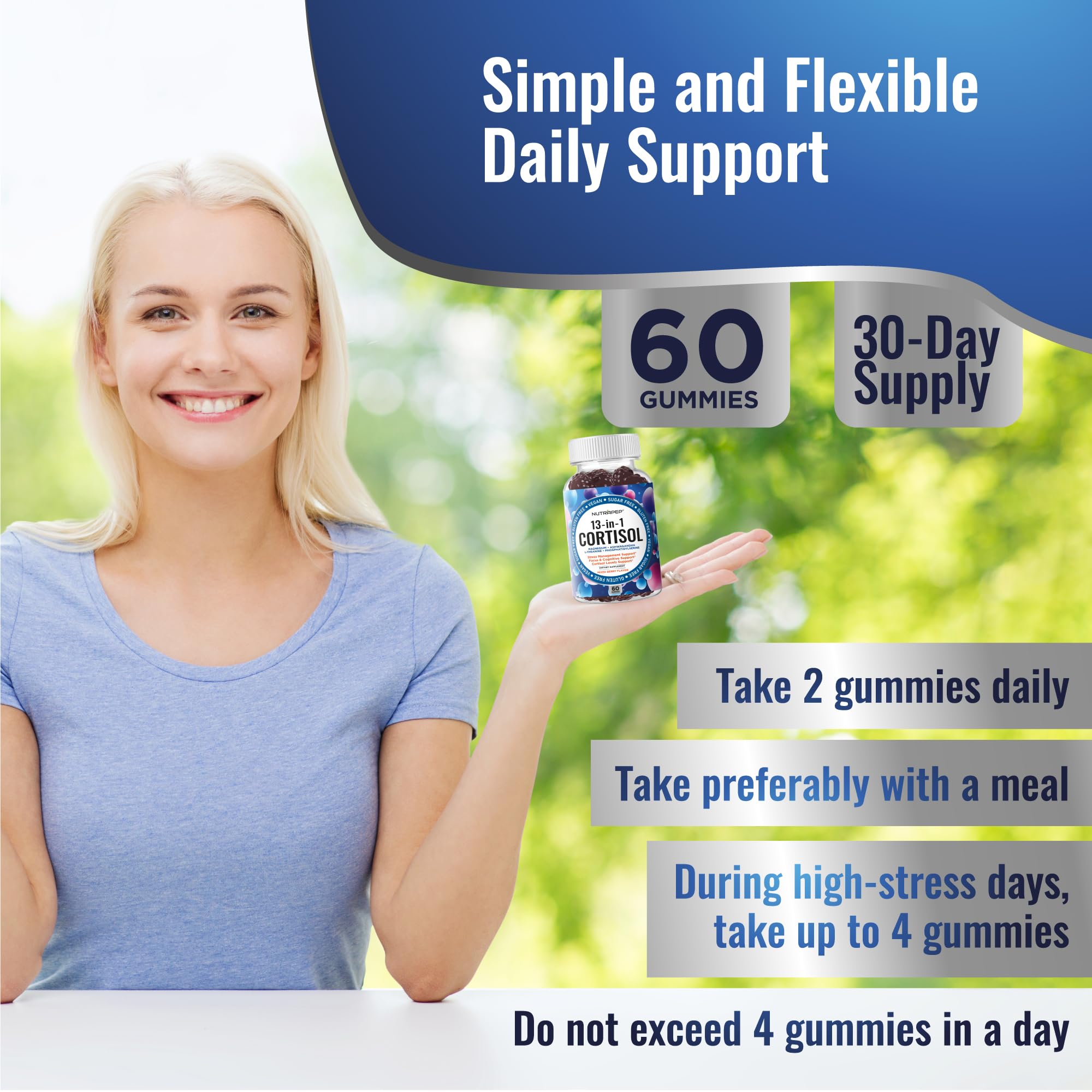 NutraPep Cortisol Gummies for Women Men - 13-in-1 High Cortisol Reducer with Ashwagandha Magnesium L-theanine Rhodiola Rosea - Daily Cortisol Detox Manager for Stress Focus Support - Vegan Sugar Free