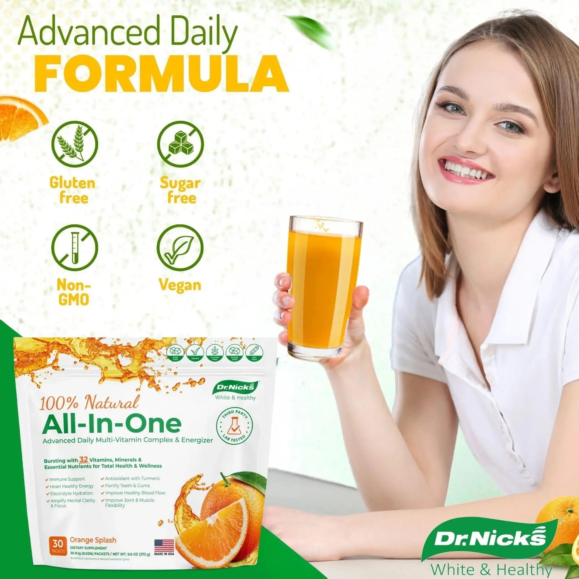 Dr. Nick's Multivitamin Powder for Women, 30 Pack, Orange Splash, Multivitamin for Women with 32 Vitamins and Minerals Dr.Nick's White & Healthy Au supplements