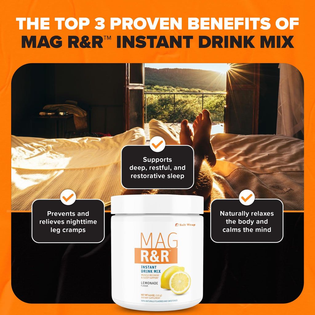 SaltWrap Mag R&R Instant Drink Mix - Sugar-Free Nighttime Magnesium Glycinate Powder with Stevia & FiberSMART® - Muscle Cramp & Leg Cramps Relief, Sleep & Relaxation Support - 30 Servings SaltWrap Au supplements
