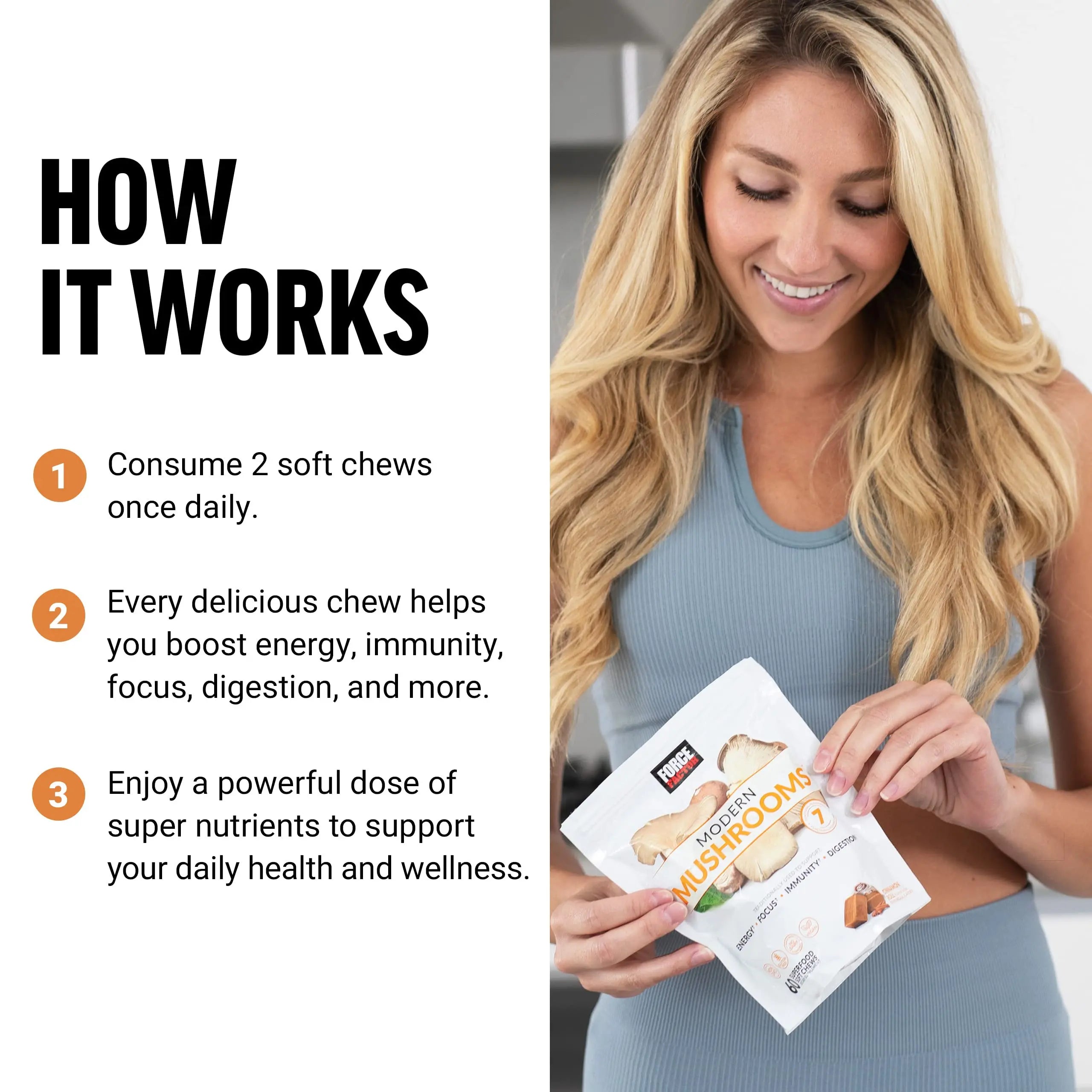 FORCE FACTOR Modern Mushrooms Soft Chews, Mushroom Supplement with Lions Mane Force Factor Au supplements