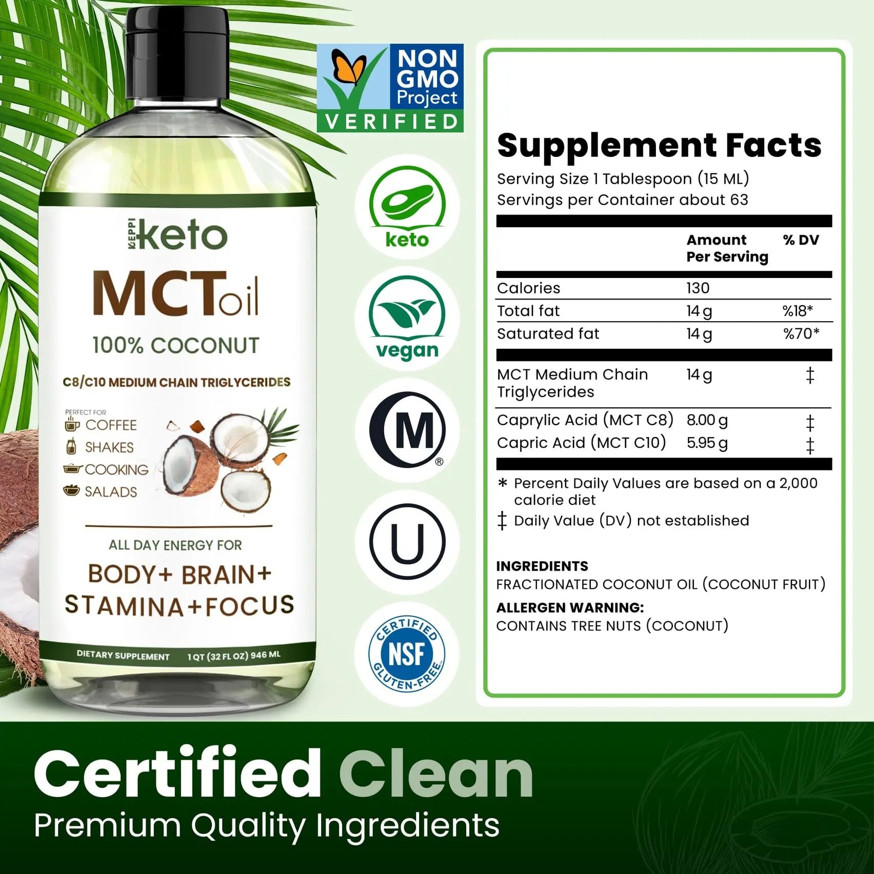 Keppi Flavorless MCT Oil - C8 and C10 for Keto Diet, Non-GMO, Certified Gluten-Free Keppi Au supplements