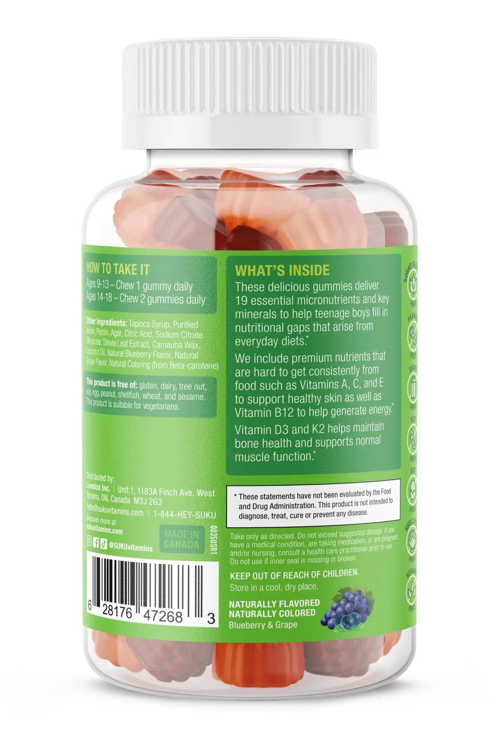SUKU Teen Boy Multivitamin Gummies – Vitamins A, B12, C, D3, E, Zinc & Biotin – Sugar-Free Vegetarian Supplement SUKU Au supplements