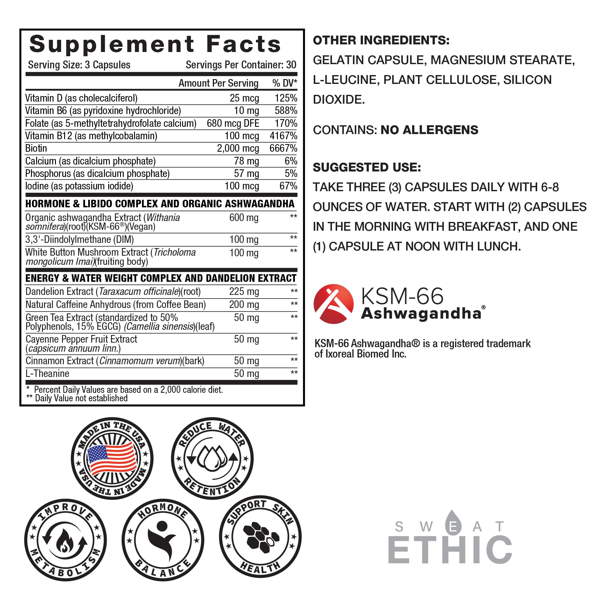 Sweat Ethic Victress, Hormone Balance Support for Women with KSM-66 Ashwagandha, DIM, Biotin, Folic Acid, Dandelion Root, Cayenne Pepper & Vitamin D3, Daily Wellness Formula, 90 Easy to Take Capsules Sweat Ethic Au supplements