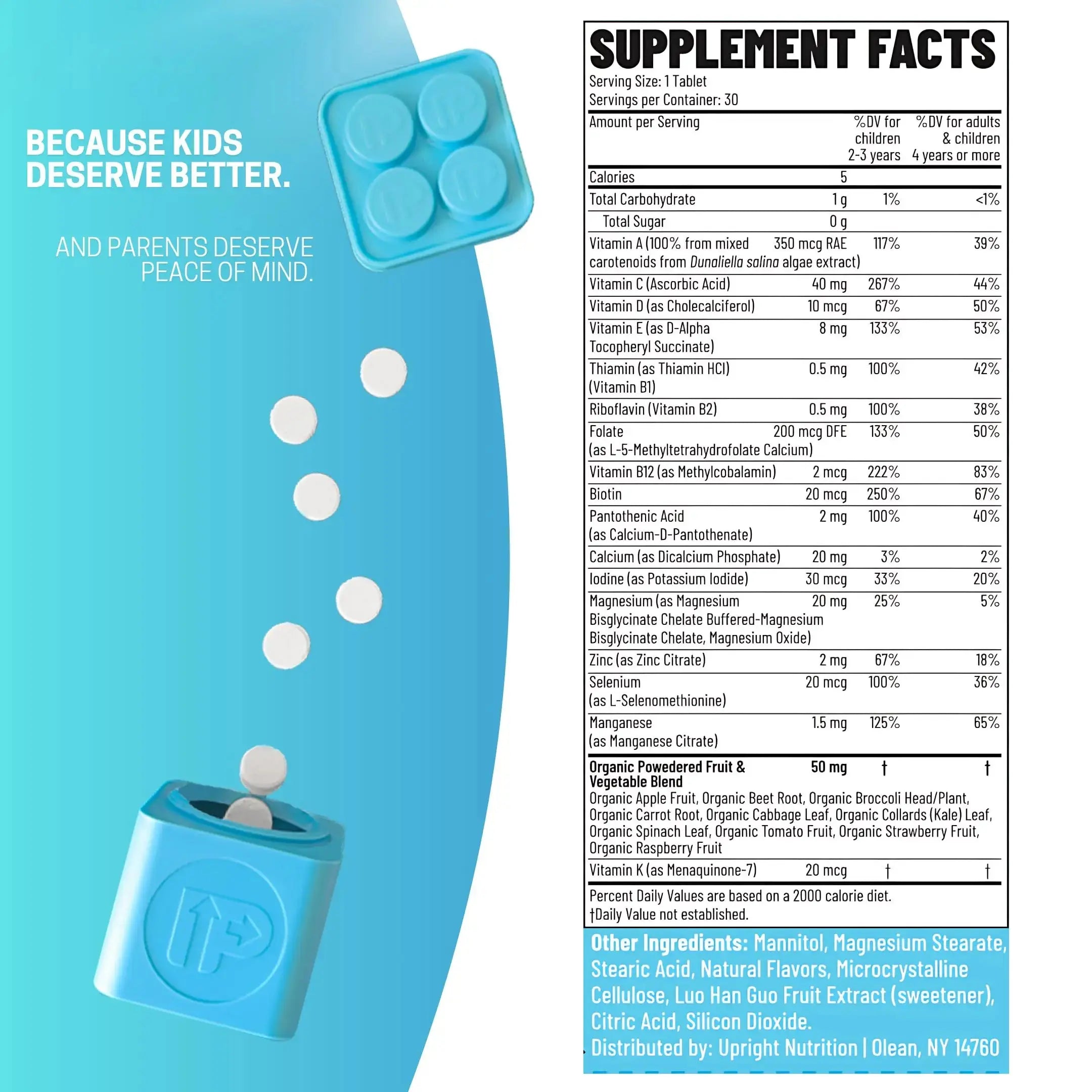 Upright Nutrition Children's Multivitamin | 30 Day Supply | Chewable, Sugar-Free | 17+ Essential Vitamins & Minerals with 50mg of Fruits & Veggies Upright Nutrition Au supplements