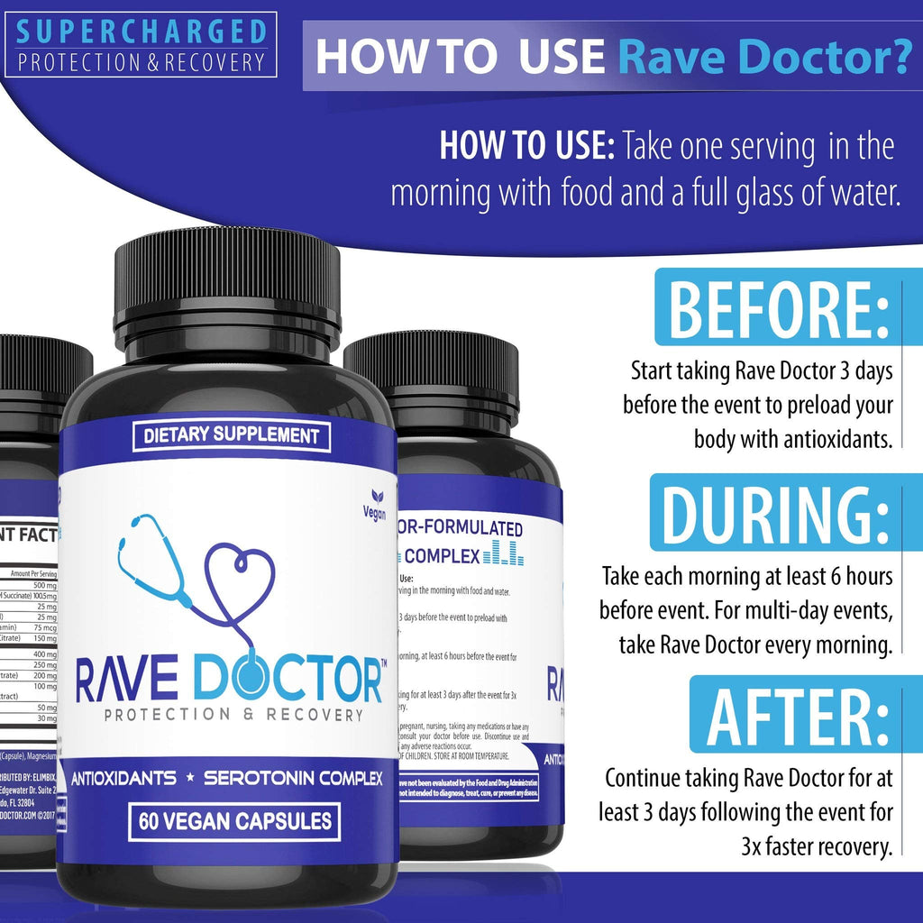 Rave Doctor 5 HTP Supplement - Essential Rave Vitamins for Festival Goers, Rave Accessories, Festival Essentials, Festival Gear, Rave Essentials, 5htp Supplement