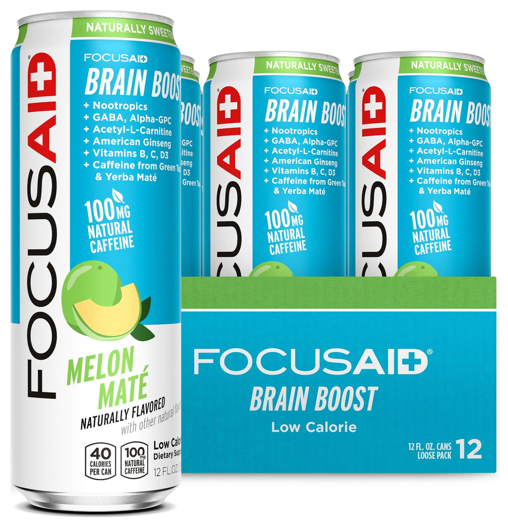 FOCUSAID Energy Blend, Brain Boosting Nootropics Drink, Alpha-GPC, GABA, B-Complex, Yerba Mate, Green Tea, 100% Clean, 100mg Natural Caffeine, 12-oz. can, 12 Pack LIFEAID Au supplements