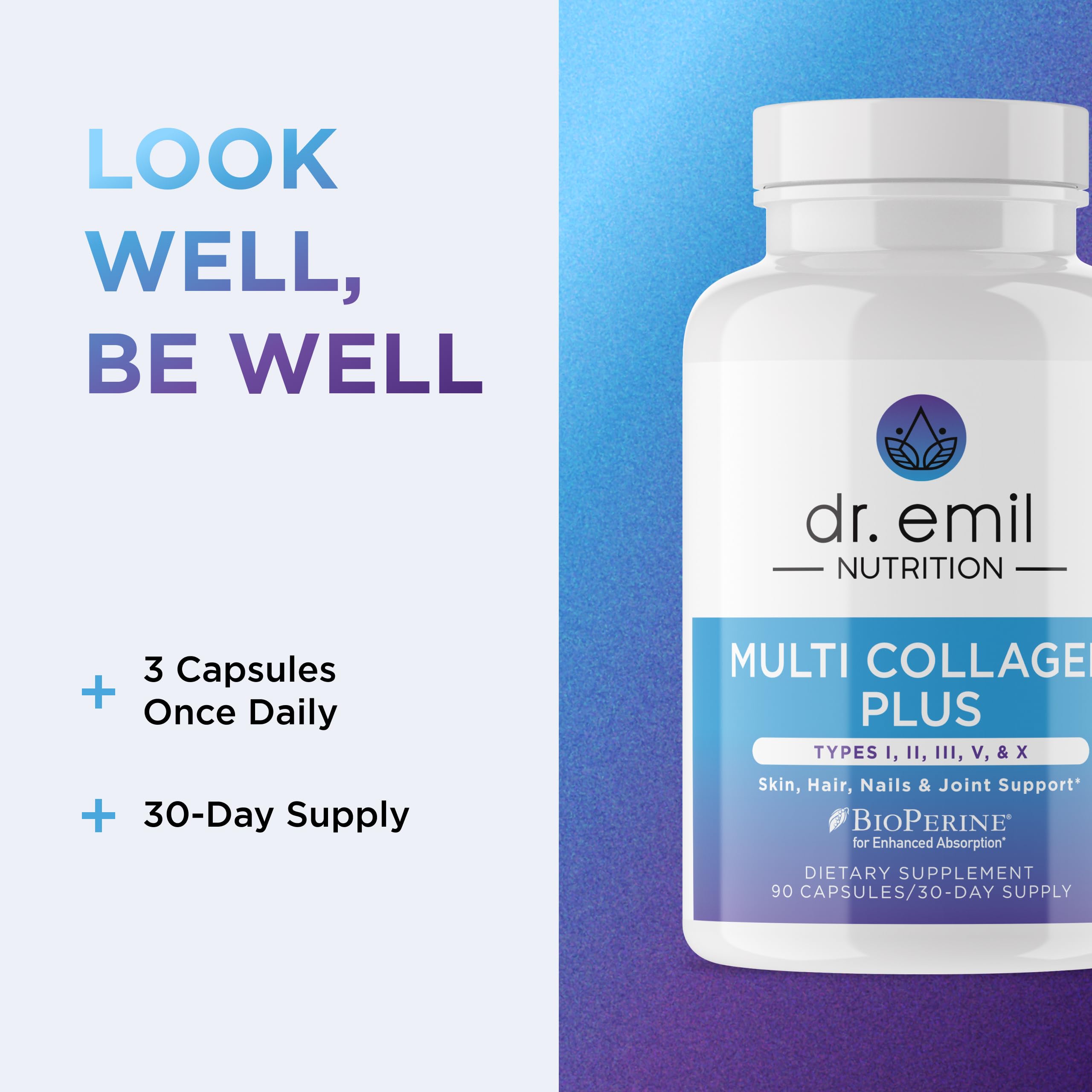 DR. EMIL NUTRITION Women's Multi Collagen Pills | Collagen Supplements | Support Hair, Skin, Nails & Joints | Hydrolyzed Collagen Supplements