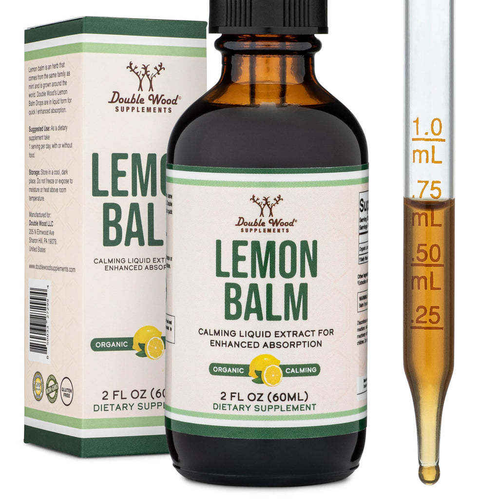 Double Wood Supplements Organic Lemon Balm Tincture - for Digestion & Relaxation 590mg - 2FL OZ, 120 Servings