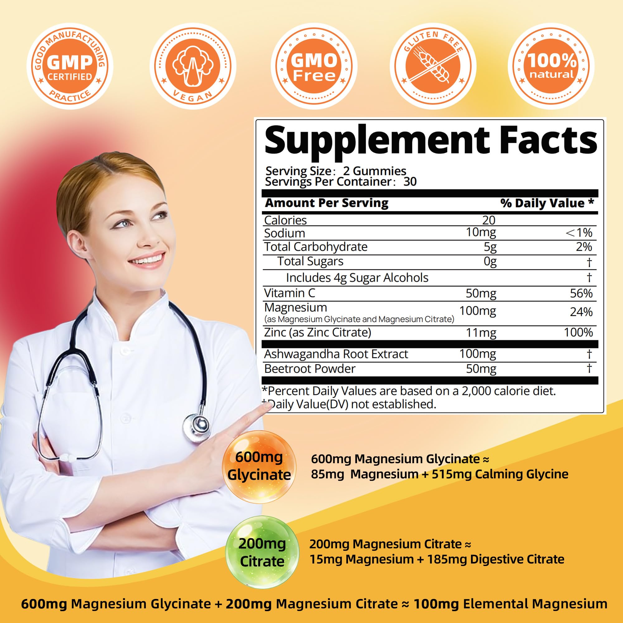 DREAVIO 90 Count Magnesium Glycinate Gummies w/Ashwagandha Supplement - Sugar Free Zinc Magnesium Glycinate