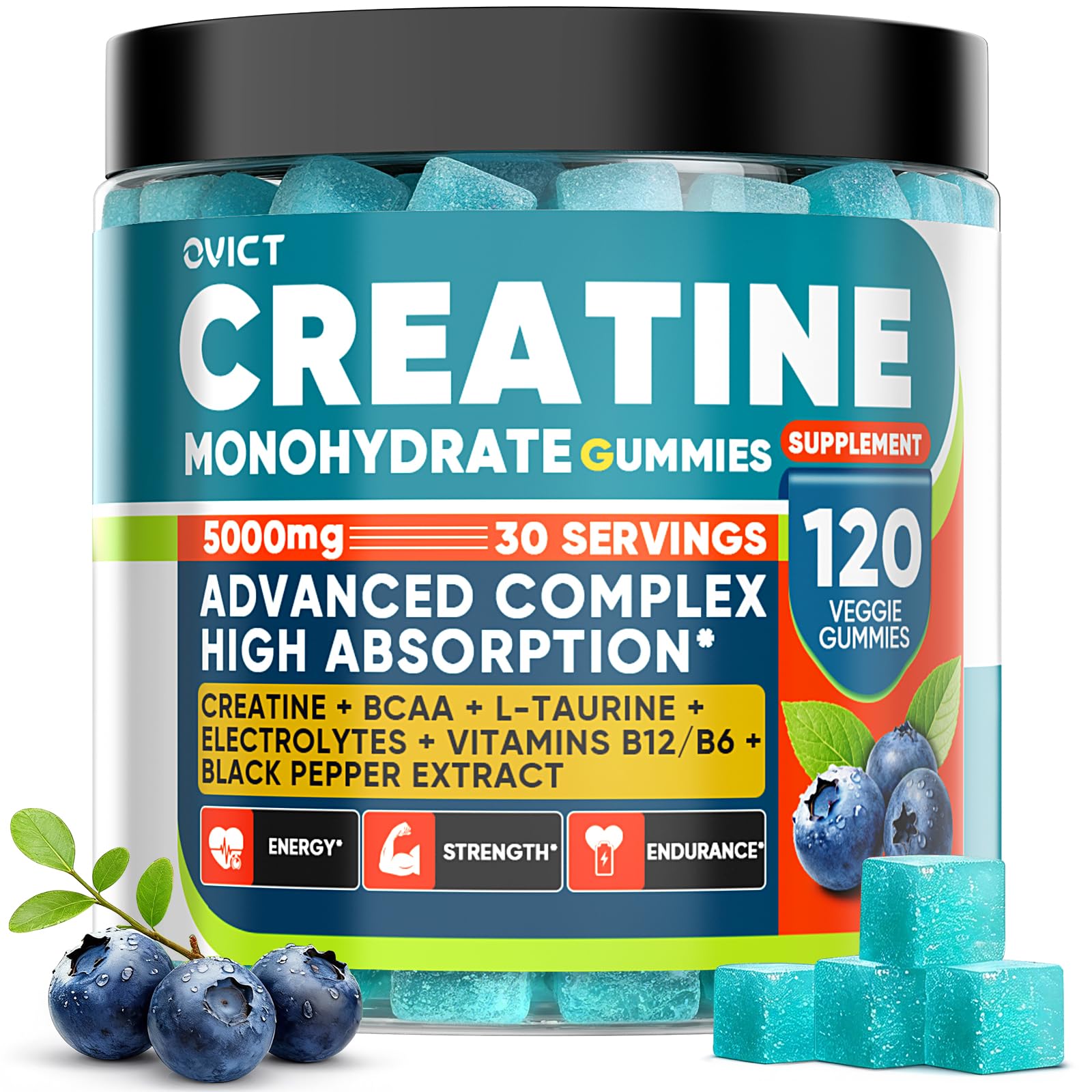99.99% Creatine Monohydrate Gummies for Men Women 5g, 7-in-1 Pre-Workout Complex with BCAA, Taurine, B12/6 & Electrolytes, 6X Boost Energy, Muscle Strength & Recovery
