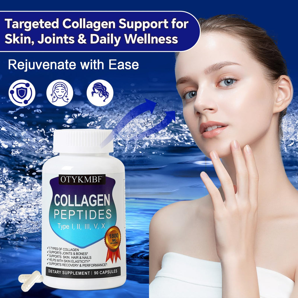 OTYKMBF Multi Collagen Peptides Pills 1800mg, Type I, II, III, V, X - Hydrolyzed Premium Collagen Complex Supports Skin, Joints, Hair & Nails, Hydrolyzed Protein for Women Men, 90 Capsules OTYKMBF Au supplements