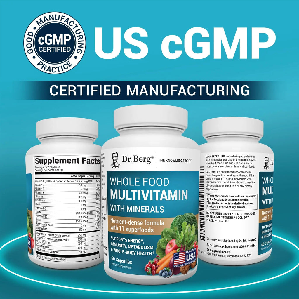 Dr. Berg Whole Food Multivitamin with Minerals - Daily Multivitamin for Men and Women - Includes Premium Whole Food Fruits and Vegetable Blend with Folate Dr. Berg Nutritionals Au supplements