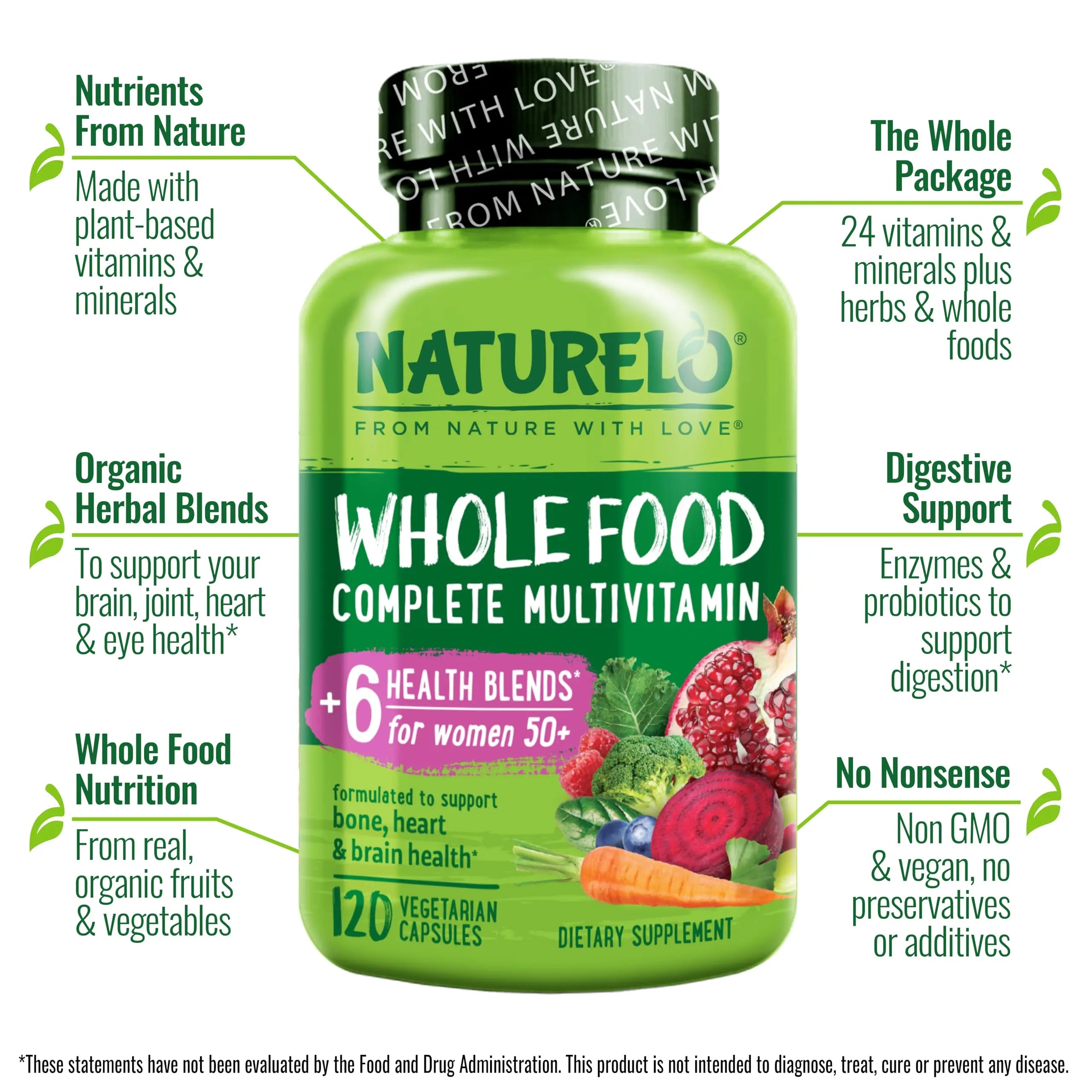 NATURELO Whole Food Multivitamin for Women 50+ (Iron Free) with Vitamins, Minerals, & Organic Extracts - Supplement for Post Menopausal Women Over 50 NATURELO Au supplements