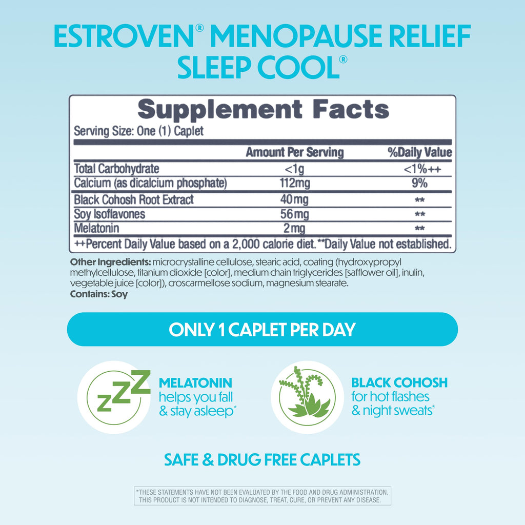 Estroven Sleep Cool for Menopause Relief, 30 Ct, Sleep Support Supplement With Clinically Proven Ingredients to Relieve Menopause Symptoms plus Night Sweats & Hot Flash Relief, Drug-No & Gluten-No Estroven Au supplements