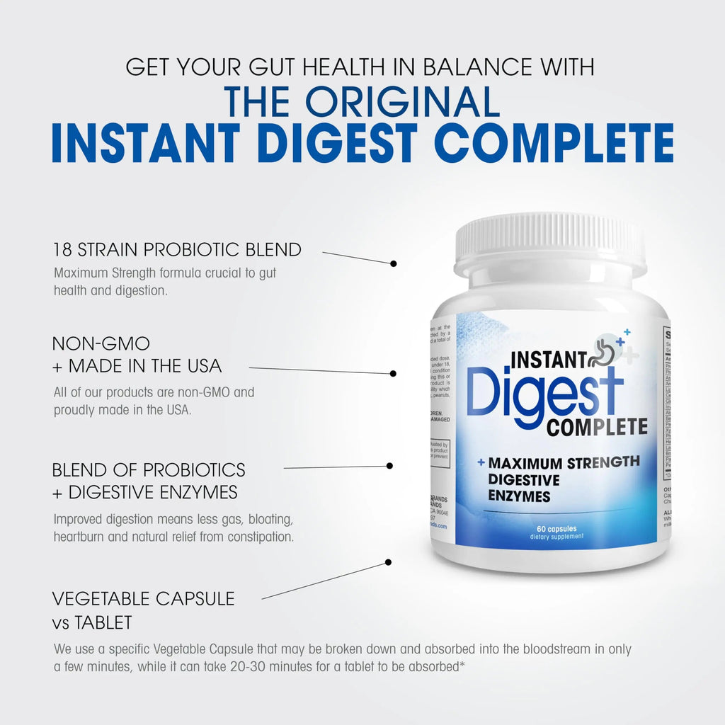 Instant Digest Complete 2-in-1 Probiotic Digestive Enzymes, 60 Capsules Instant Brands Au supplements