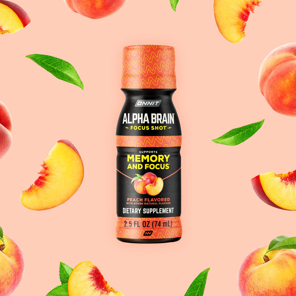 ONNIT Alpha Brain Focus Shot, Peach Flavor, Nootropic Dietary Supplement Drink That Supports Energy, Focus, and Mood, IGEN™ Non-GMO Tested, 2.5 fl oz, 6 Count ONNIT Au supplements