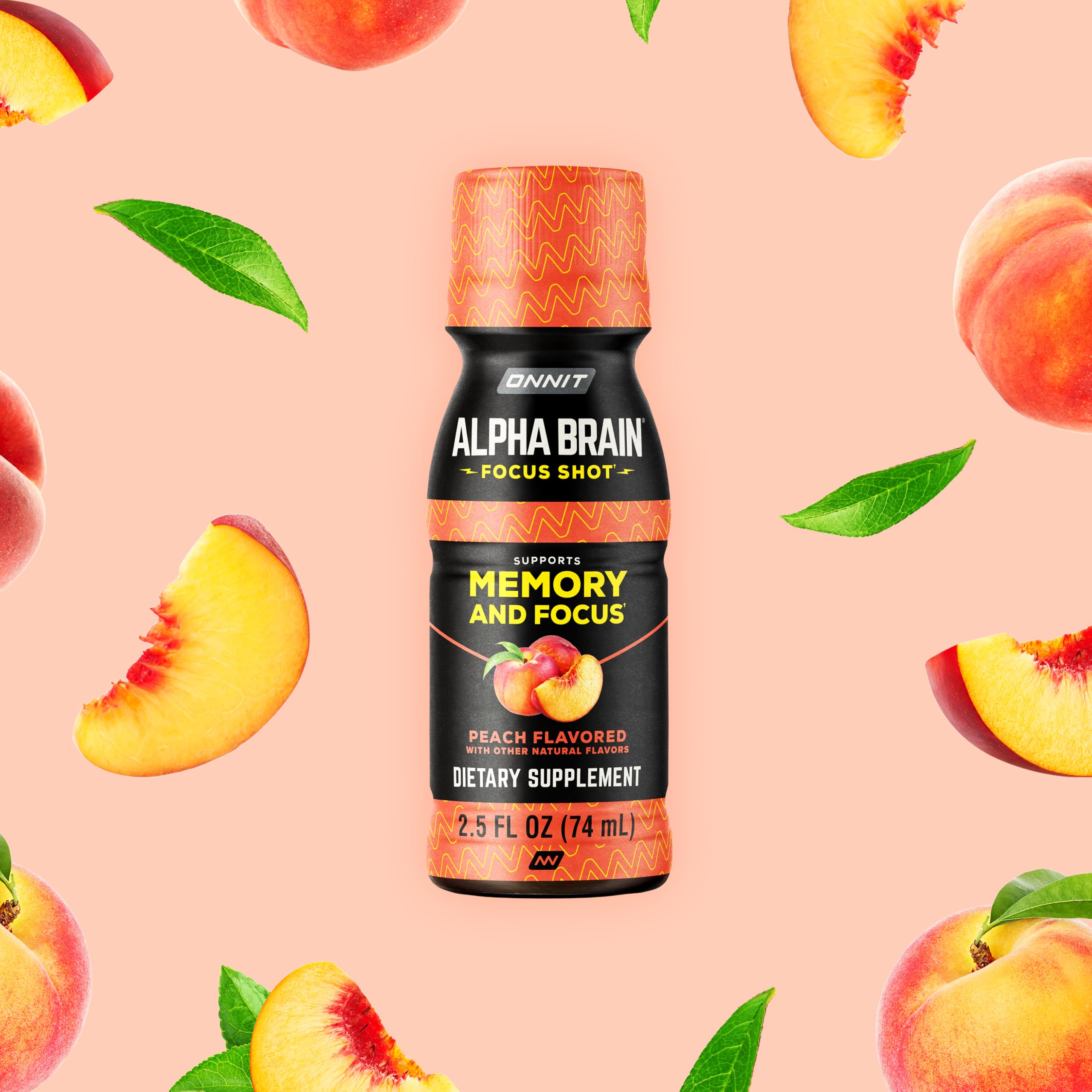 ONNIT Alpha Brain Focus Shot, Peach Flavor, Nootropic Dietary Supplement Drink That Supports Energy, Focus, and Mood, IGEN™ Non-GMO Tested, 2.5 fl oz, 6 Count ONNIT Au supplements