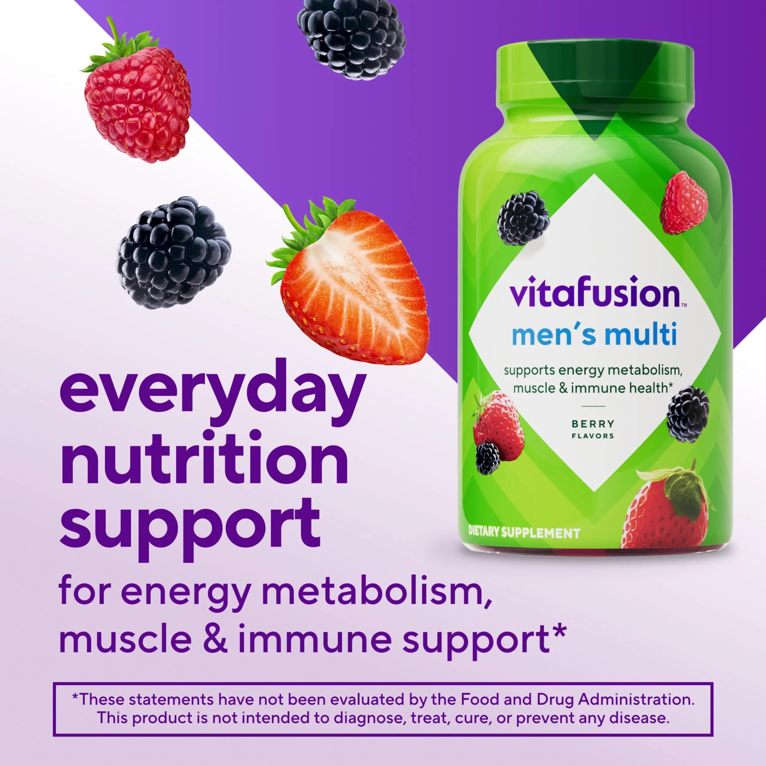 vitafusion Adult Gummy Vitamin Supplement for Men, Berry Flavored, A, C, D, E, B6, B12, Daily, 120 Count, 60 Day Supply Vitafusion Au supplements