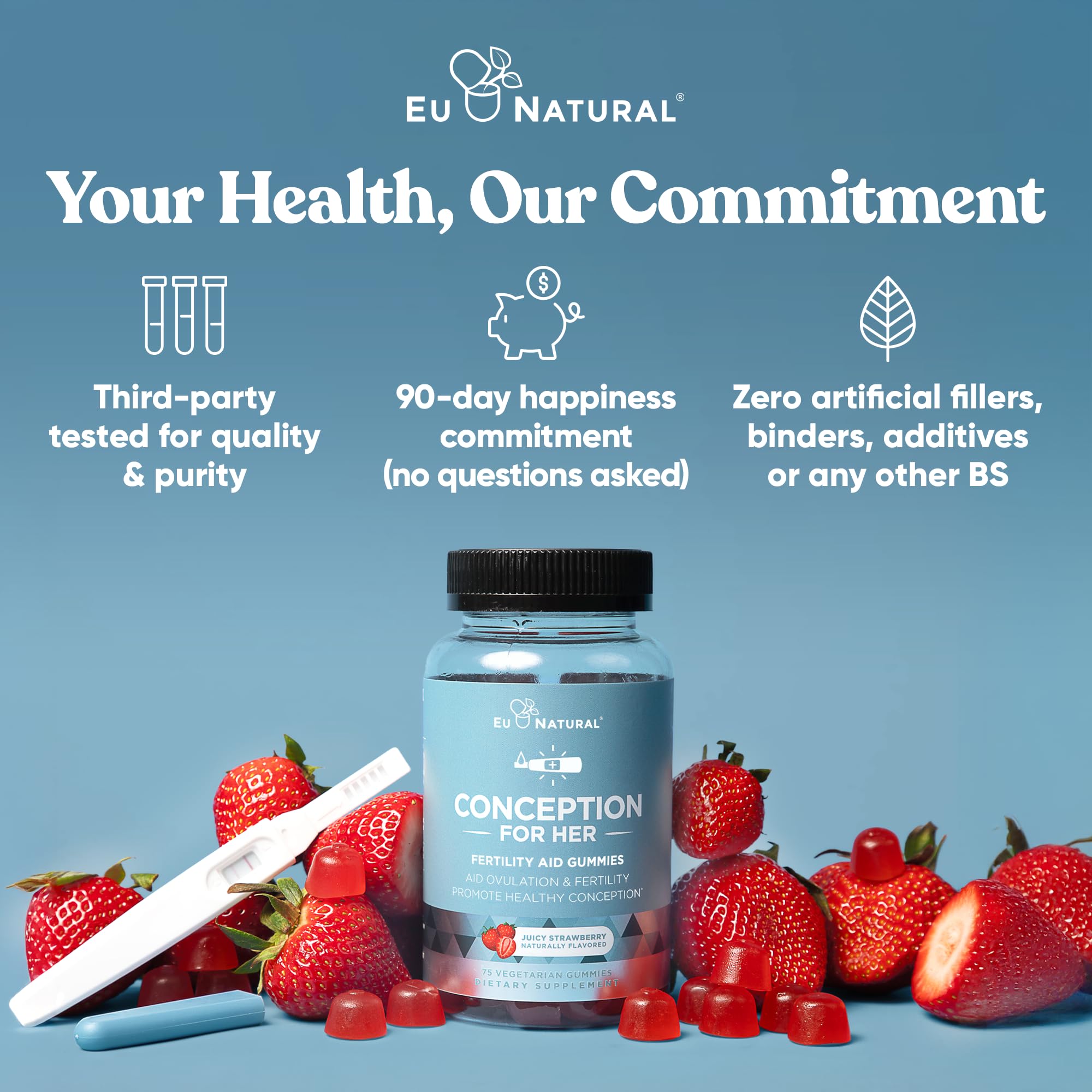 Conception for Her Fertility Gummies - Fertility Supplements for Women with Myo Inositol, Folate & more Essential Nutrients - Delicious Juicy Strawberry Hormone Balance Vitamins, 75 ct Pectin Gummies Eu Natural Au supplements