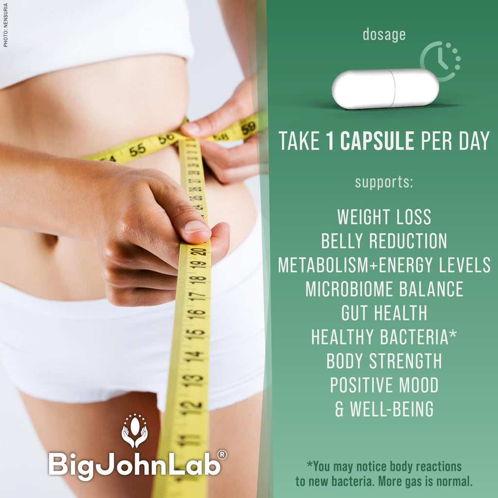 BIGJOHNLAB® - Probiotics for Weight Management & Bloating - 6 Probiotic Strains - Prebiotics - Key Ingredient Cayenne & Green Tea - Supports Gut Health - Weight Management for Women & Men - 30 CT BIGJOHNLAB Au supplements