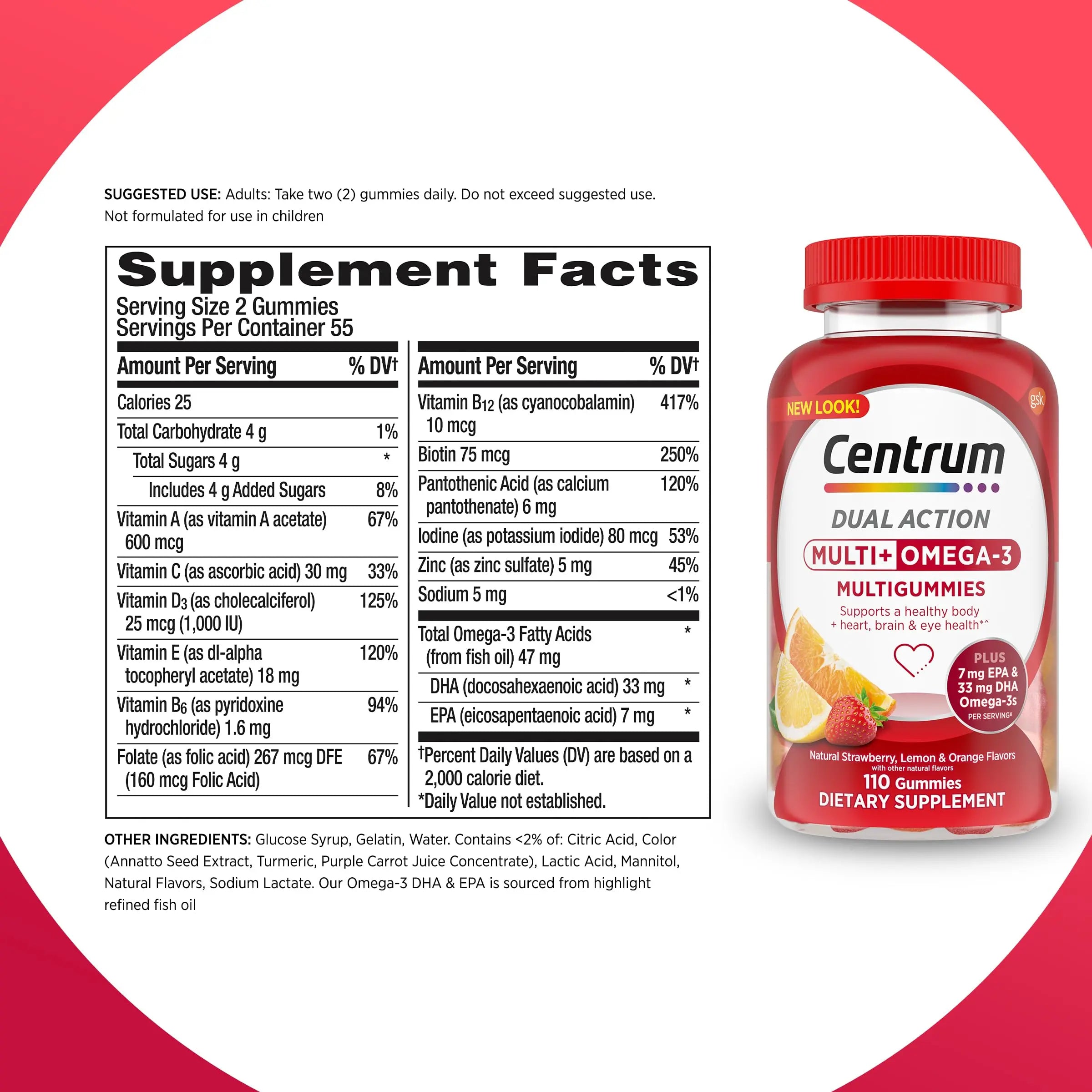 Centrum MultiGummies Multi+ Omega 3 Dual Action, Adult Multivitamin, Multivitamin/Multimineral/Omega 3 Centrum Au supplements