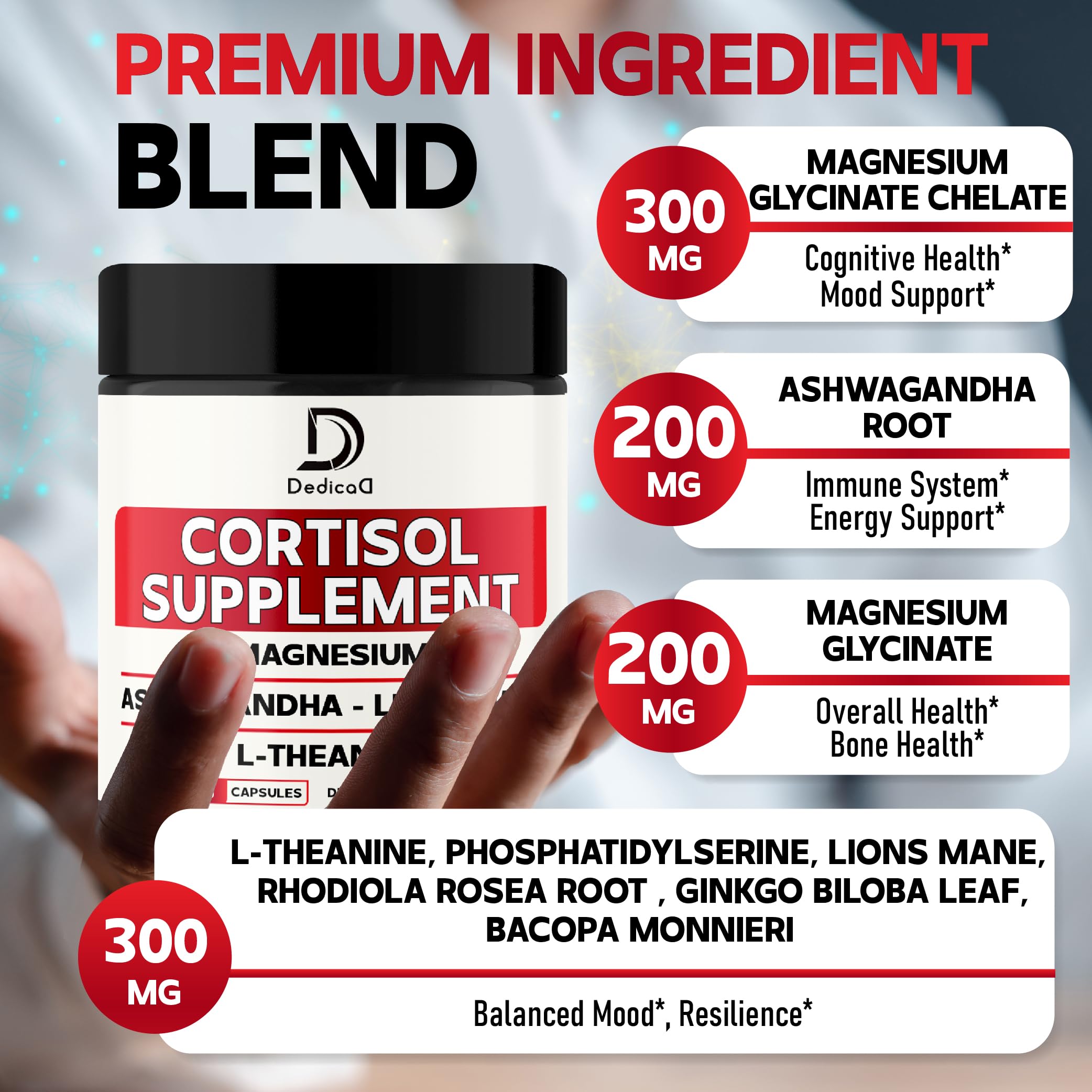 DEDICAD 9in1 Cortisol Supplement - Ashwagandha and Magnesium Glycinate and Chelate - Brain Health & Restful Night & Mood Balance - 90 Capsules Supply 45 Days DEDICAD Au supplements