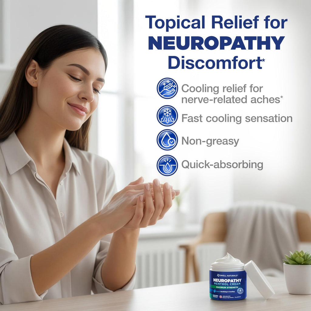 Owell Naturals Neuropathy Cream Extra Strength – Fast Absorbing Cooling for Leg, Feet & Hands – Advanced Soothing Formula with Aloe Vera, Arnica, MSM & Vitamin B6 – Made in USA, 2 fl oz Owell Naturals Au supplements