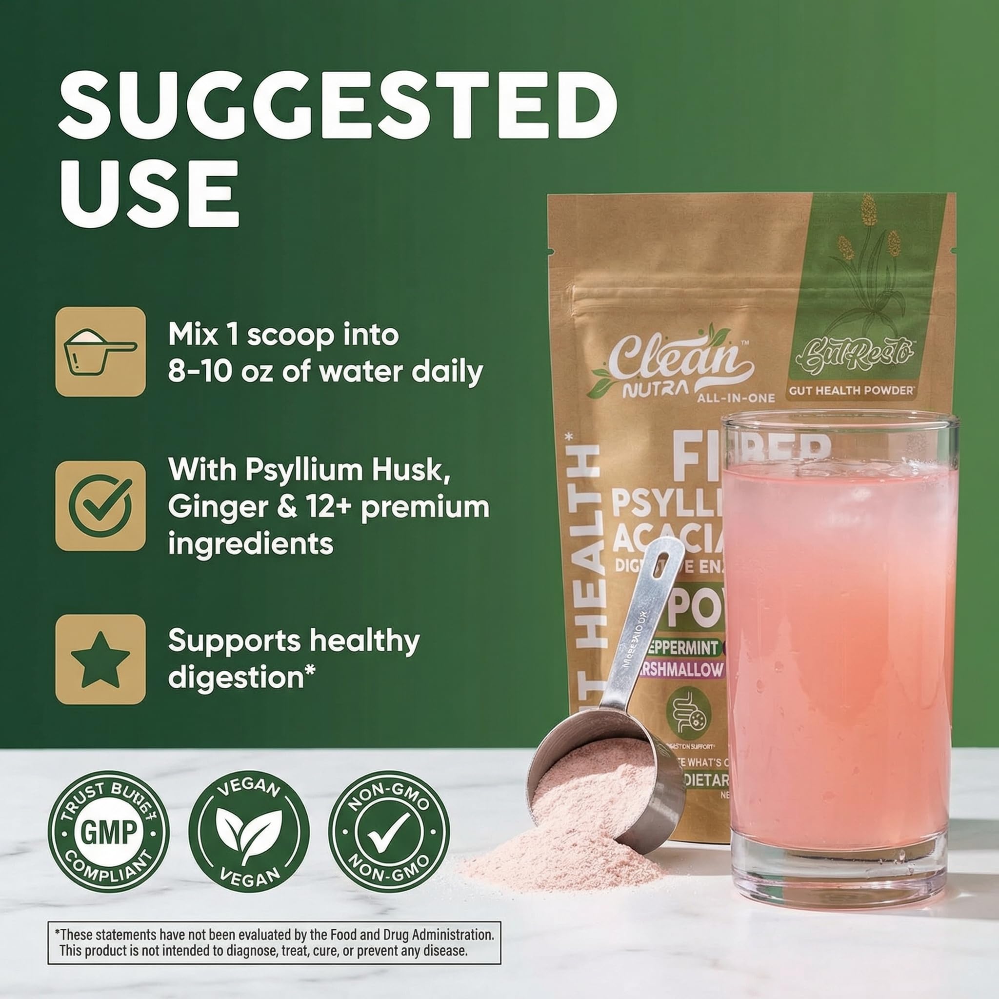 GutResto Fiber Supplement Psyllium Husk Powder Probiotic Gut Health Digestive Enzymes Prebiotic L-Glutamine Slippery Elm Aloe Vera Marshmallow Root Turmeric Ginger