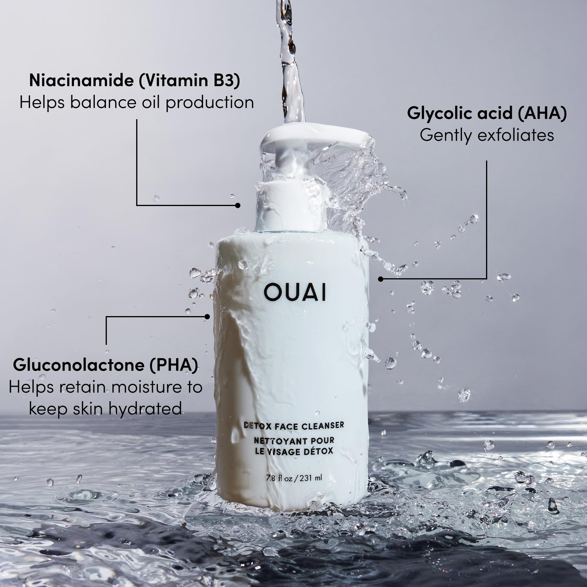 OUAI Detox Facial Cleanser - Deep Cleansing Face Wash with Glycolic Acid, Niacinamide & PHA - Removes Sweat, Dirt & Oil Without Drying - Gentle Face Cleanser for Post-Workout (7.8 Fl Oz) OUAI Au supplements