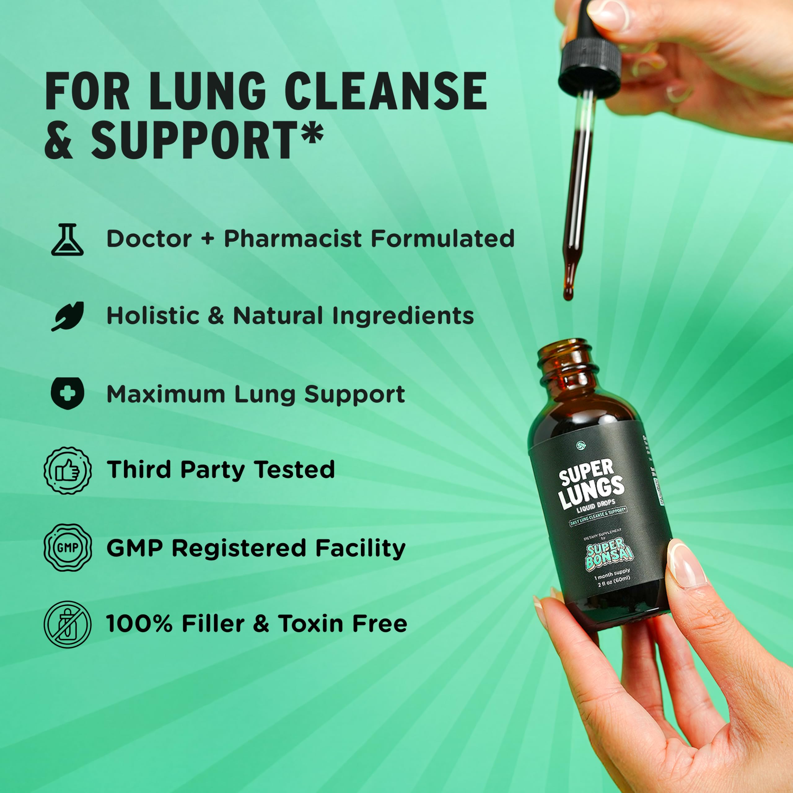 SuperBonsai Super Lungs Mullein Drops – Herbal Lung Support Tincture with Mullein Leaf Extract Elderberry Reishi Marshmallow Root