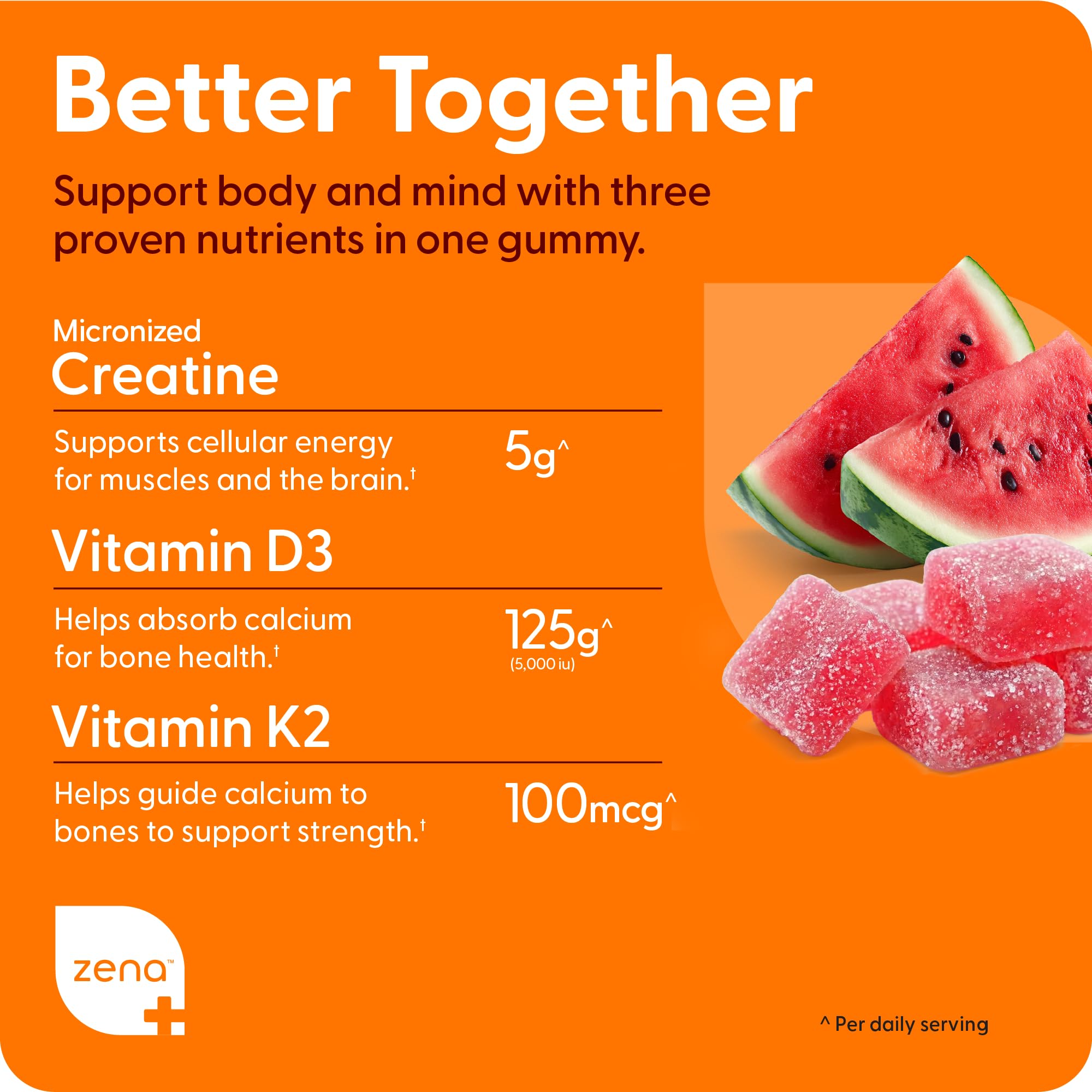 Zena Nutrition Creatine Gummies with D3 & K2, Creatine Monohydrate for Men and Women, Supports Bone, Muscle, & Cognitive Health, Gummy Workout Supplement, Watermelon Flavor, 150ct, 30 Daily Servings Zena Nutrition Au supplements