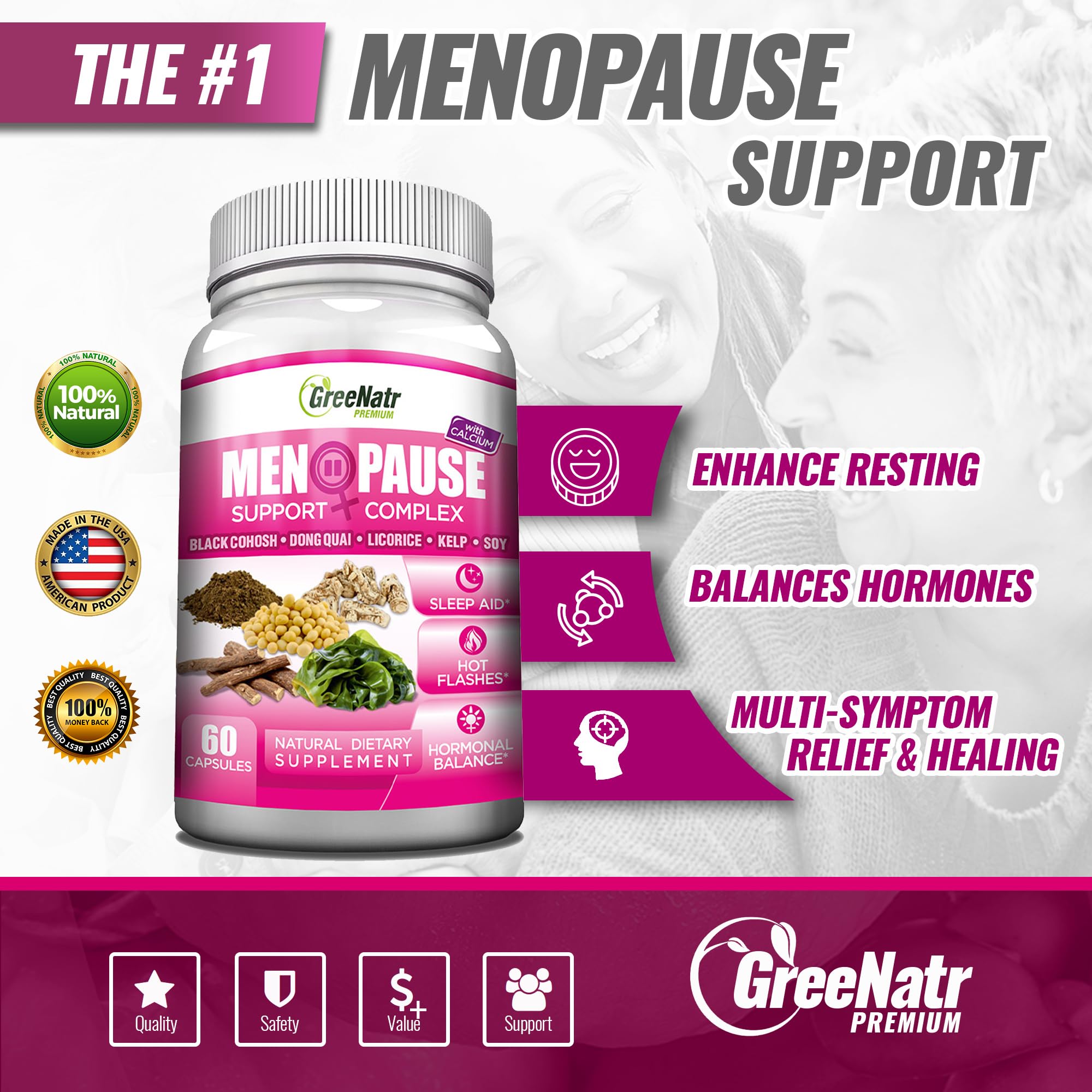 GreeNatr Menopause Supplements for Women - Perimenopause Supplements Women with Dong Quai & Black Cohosh for Menopause Hot Flashes - Menopause Support for Sleep Quality & Hormone Balance - 60 Caps GreeNatr Au supplements