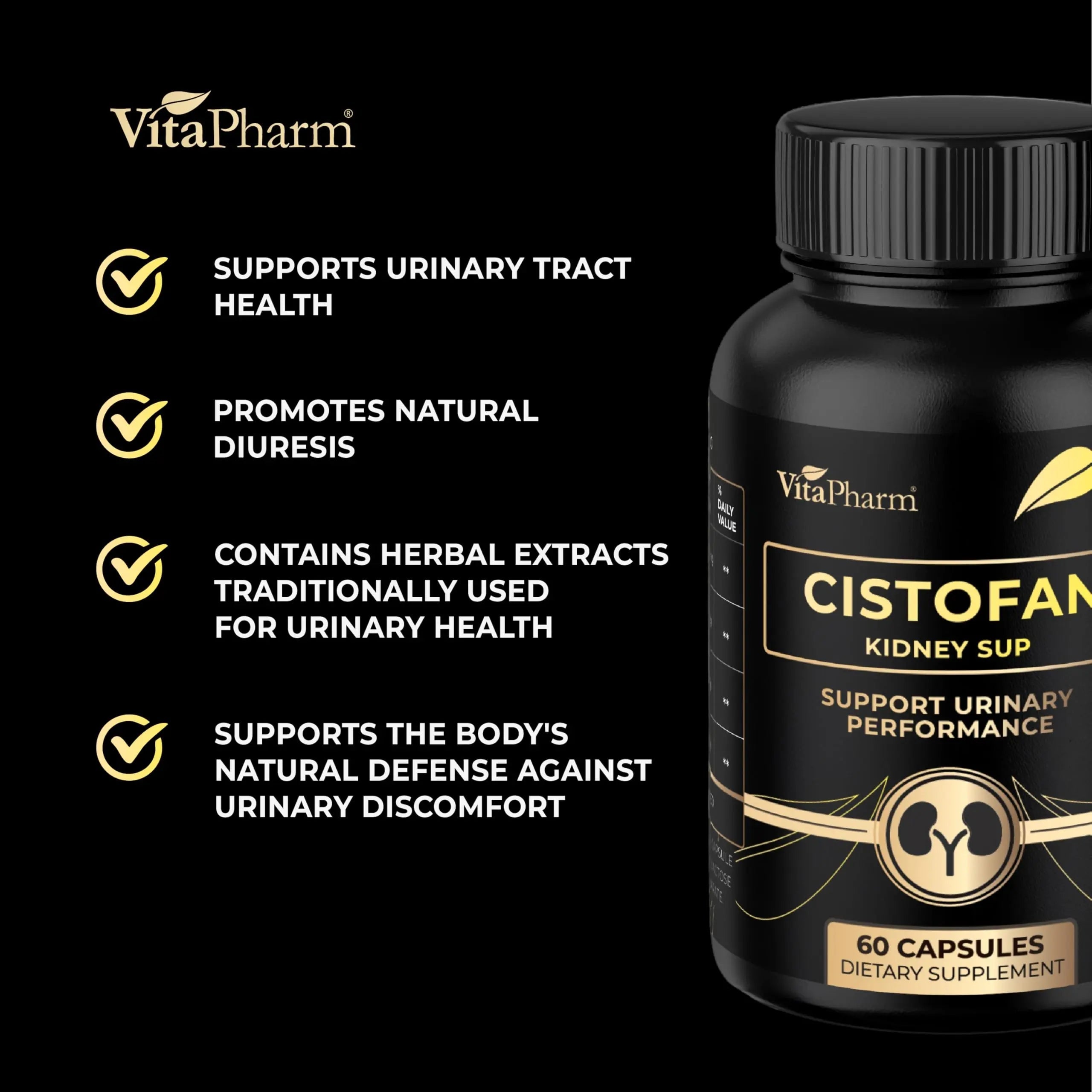 CISTOFAN Kidney Support Supplement – Herbal Formula with Java Tea, Birch Leaf, Parsley & Cranberry – Supports Urinary Tract & Kidney Function – Natural Diuresis – 60 Capsules – Non-GMO – Made in EU VitaPharm Au supplements