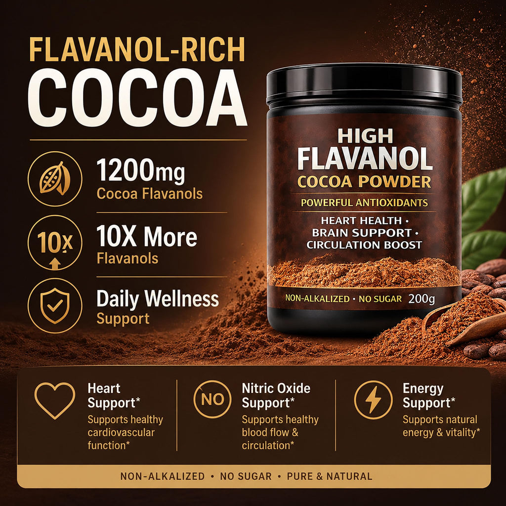 High Flavanol Cocoa Powder, Flavanol Rich Cocoa Powder– 1200mg Cocoa Flavanols – 10X More Flavanols – Supports Heart Health, Nitric Oxide & Energy