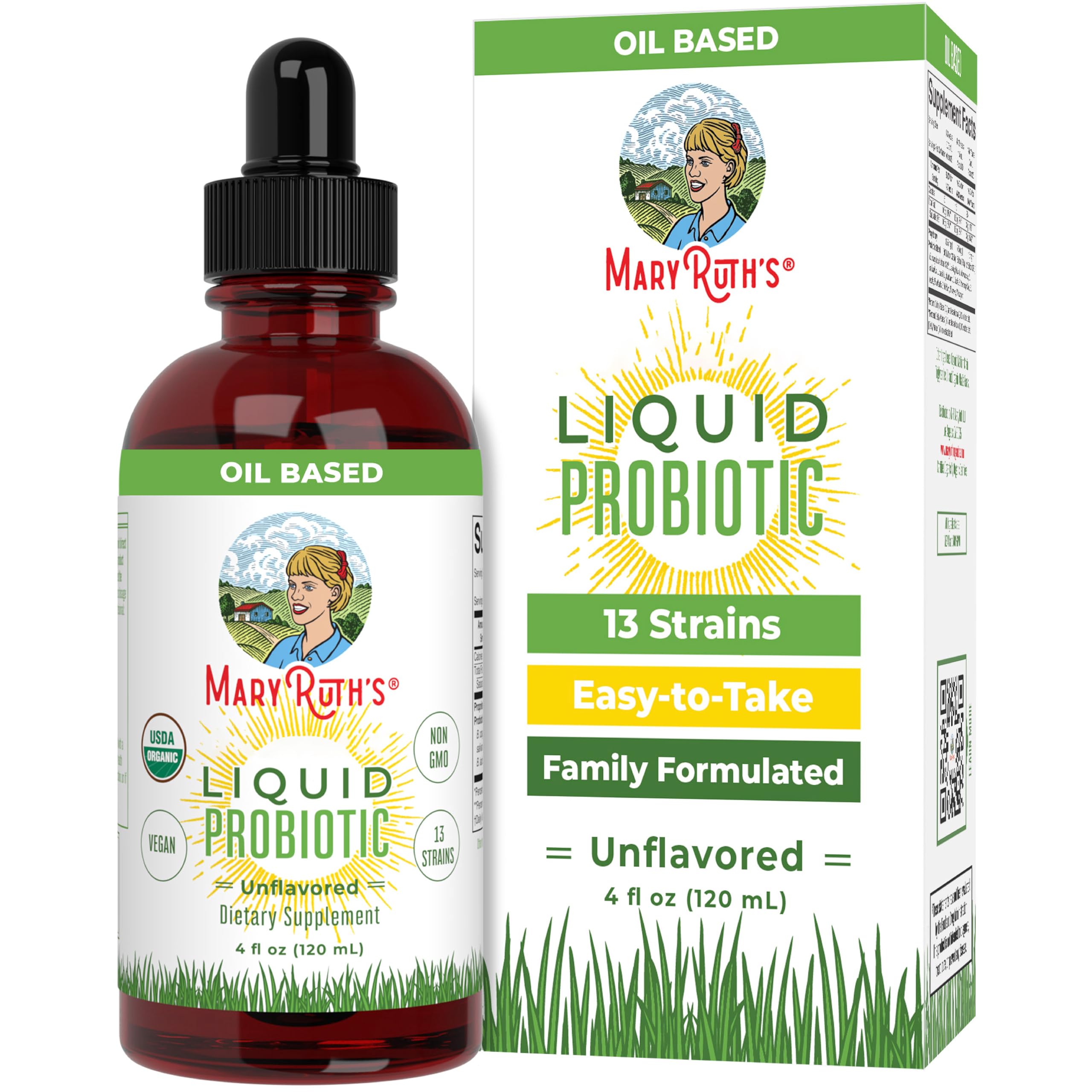 MARYRUTH'S Organics Liquid Probiotic for Ages 4+ | 2 Billion CFU | 13 Probiotic Strains | Gut Health & Digestive Support | Gas & Bloating Support