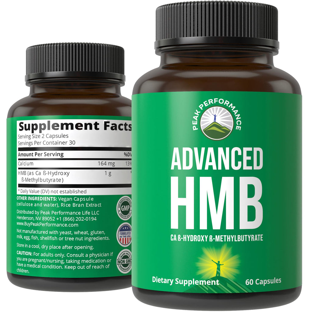 Peak Performance Advanced HMB Supplement for Men & Women. Calcium Beta Hydroxy Beta-Methylbutyrate Capsules. Supplements for Strength, Recovery, & Lean Muscle. 1000mg of Pure HMB Per Serving Peak Performance Au supplements