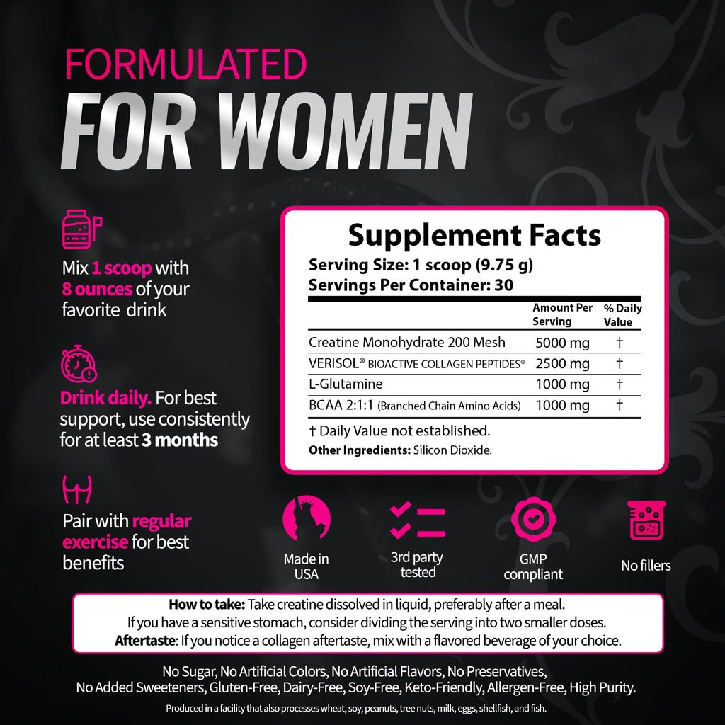 Bold Buns Creatine for Women – Booty Builder Supplement with Collagen & BCAA – Supports Muscle Development, Post-Workout Recovery, Skin Elasticity