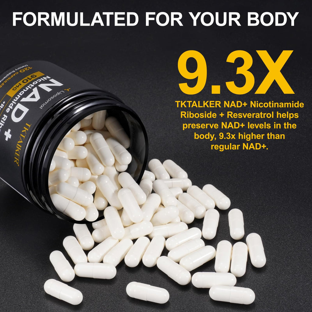 TKTALKER NAD Supplement, 910MG Liposomal Nicotinamide Riboside with Resveratrol & Quercetin, Anti-Aging, Cellular Energy, Mental Focus & Stamina & Healthy, Women & Men, 120 Capsules TKTALKER Au supplements