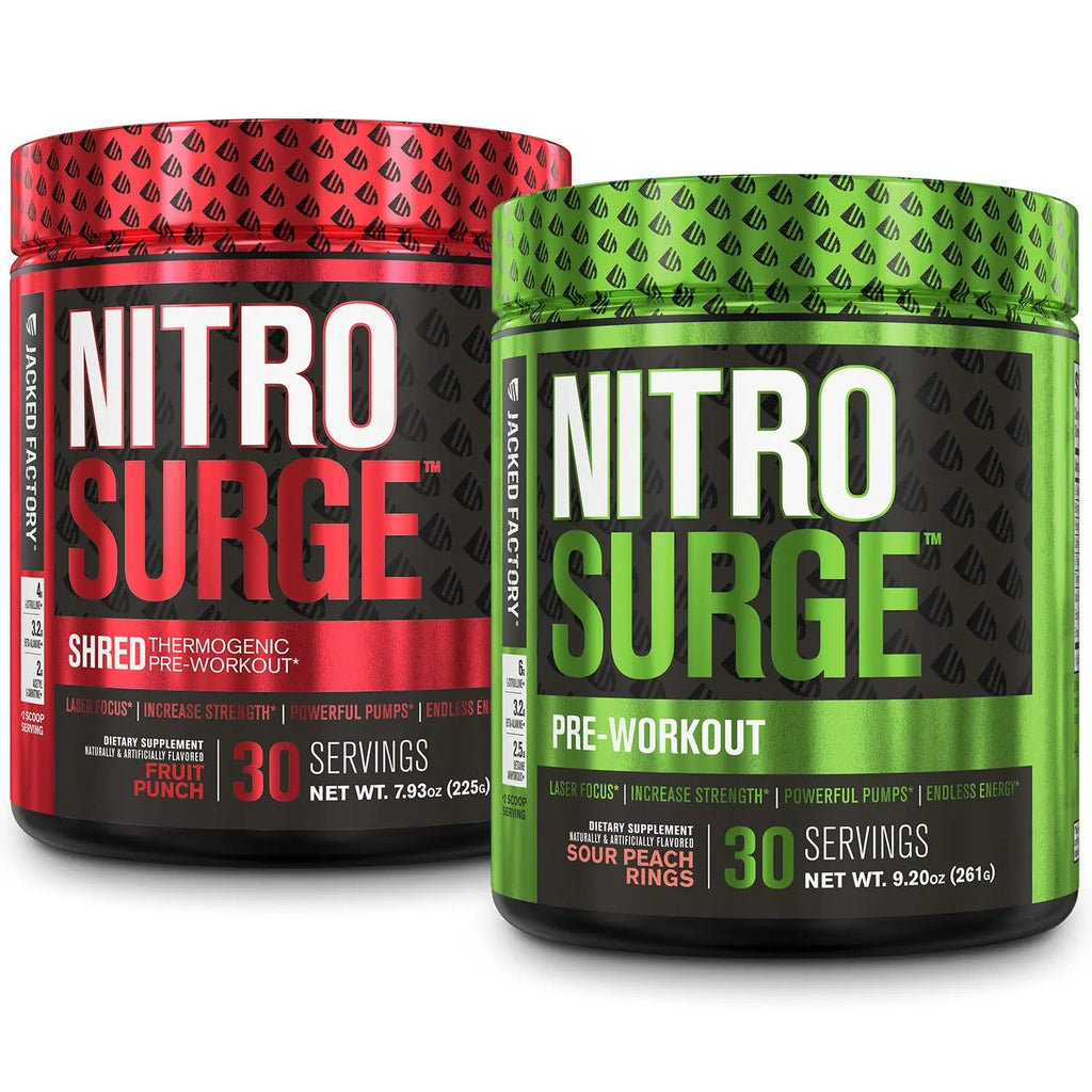 Jacked Factory Nitrosurge Pre-Workout in Sour Peach Rings & Fruit Punch Nitrosurge Shred Jacked Factory Au supplements