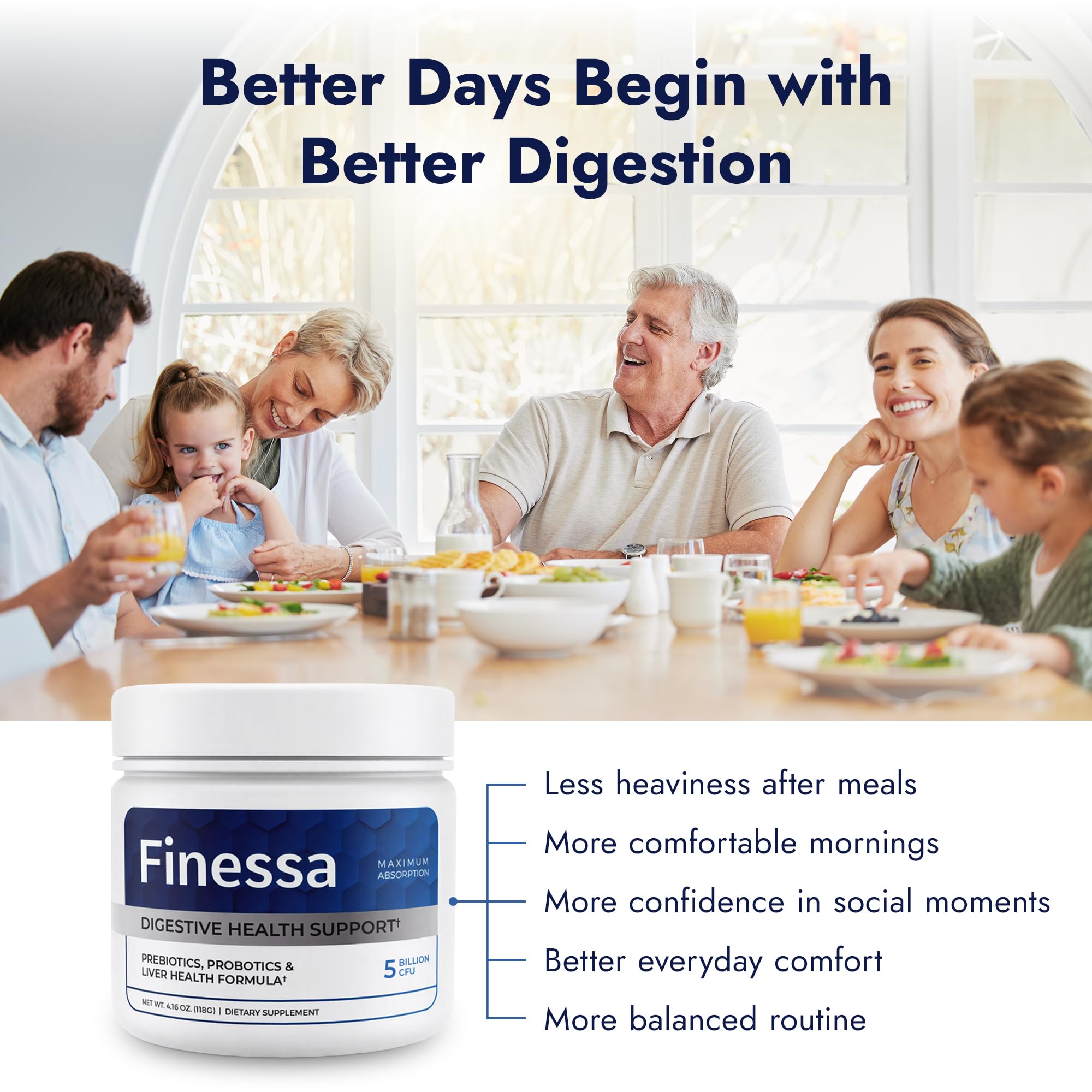 Finessa Digestive Probiotic Drink - 2in1 Digestive Health, Liver Cleanse Detox & Repair | Constipation, Gas and Bloating Relief | Gut Health Blend with Prebiotics & Probiotics