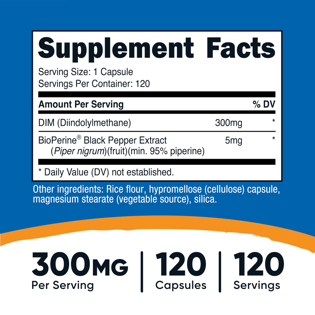 Nutricost DIM (Diindolylmethane) Plus BioPerine 300mg, 120 Vegetarian Capsules - Up to 4 Month Supply, Max Strength DIM Supplement Nutricost Au supplements