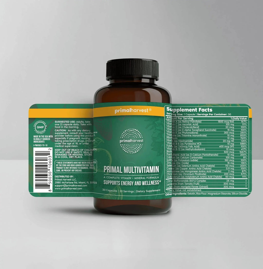Primal Harvest Primal Multivitamin - Daily Multi-Vitamin Supplement with 21 Essential Vitamins & Minerals for Women & Men (2 Pack (30 Count)) Primal Harvest Au supplements