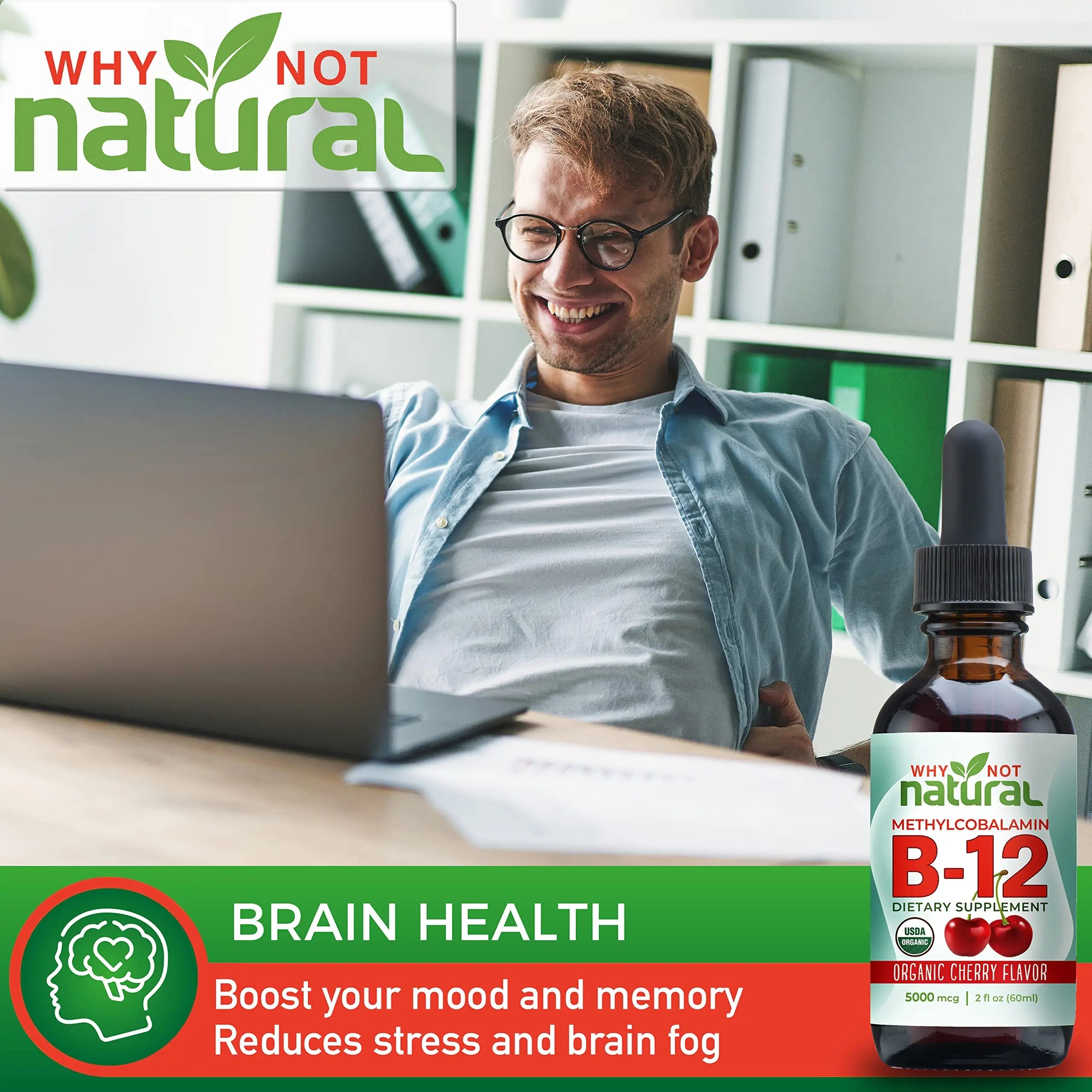 Why Not Natural Organic Vitamin B12 Liquid - Sublingual Extra Strength 60 x 5000 mcg Why Not Natural Au supplements