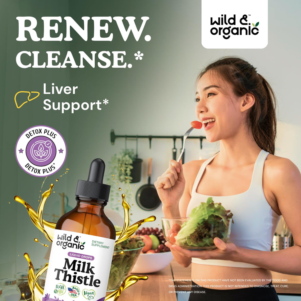 Wild & Organic Milk Thistle Liquid Drops - Liver Cleanse Detox - Silymarin Milk Thistle Supplement for Liver Support - Add to Tea - Silybum Marianum Seed Extract Tincture